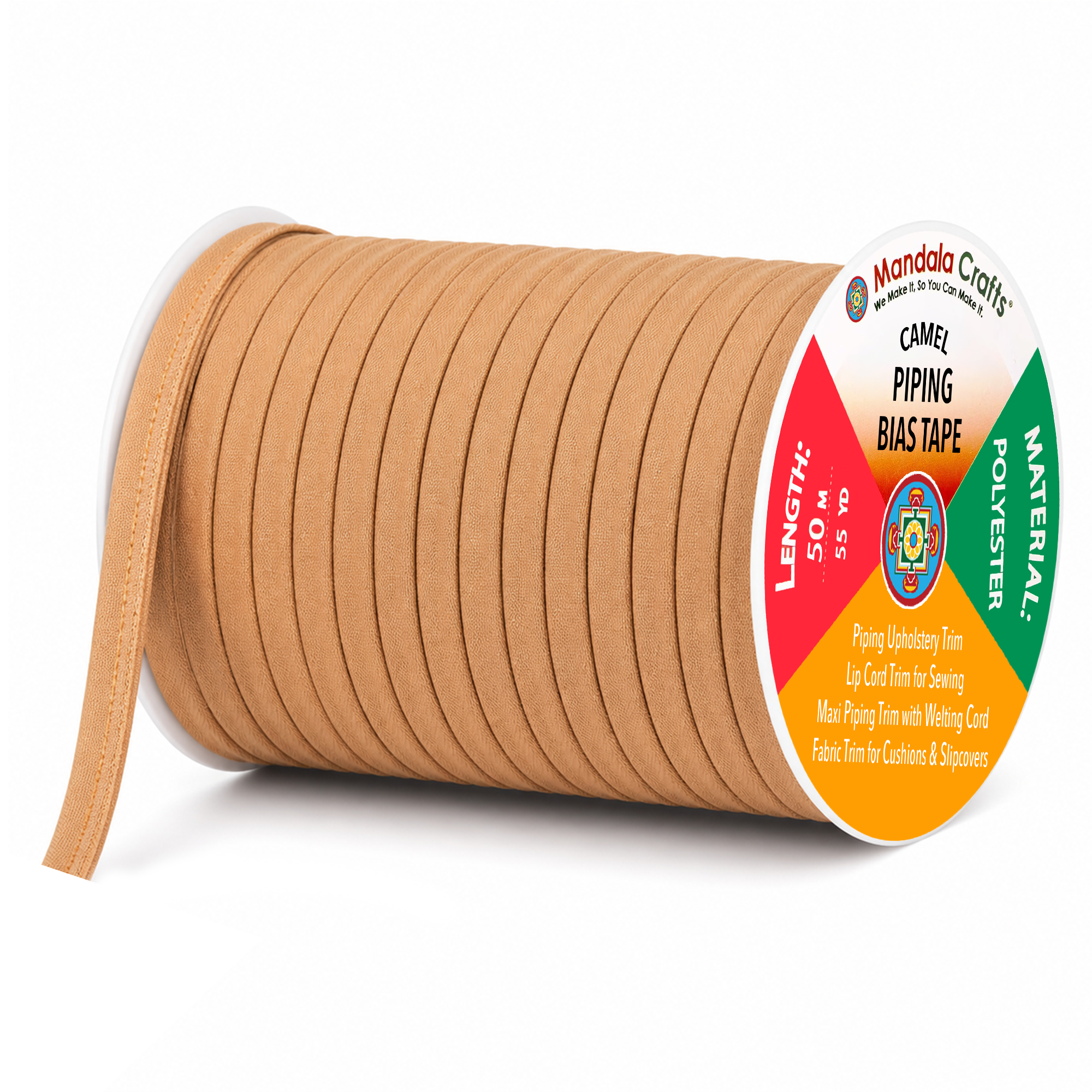 55 Yards Maxi Piping Trim with Welting Cord - 1/2 Inch Maxi Piping Bias Tape for Sewing - Lip Cord Trim by The Yard for Upholstery Trimming