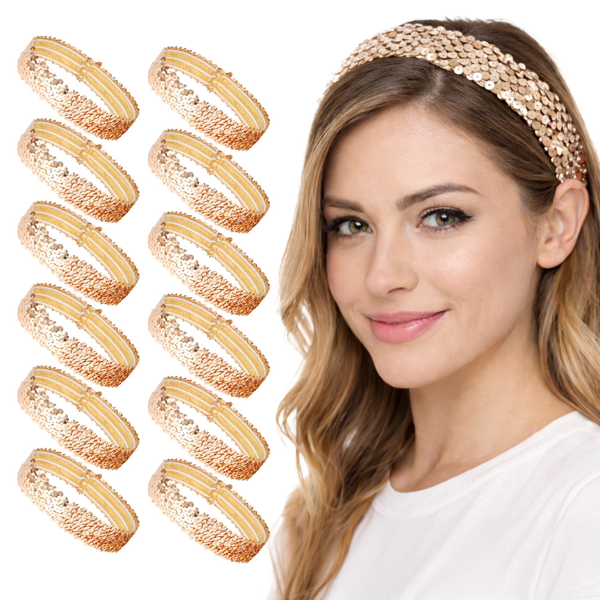 Mandala Crafts Stretch Elastic Sequin Headband, Sparkle Glitter Fashion Head Band 12 Pack Set for Sports, Dance, Party, Women, Girls, Babies