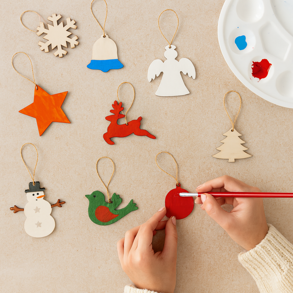 50 Sets Unfinished Wood Christmas Ornaments for Crafts - DIY Unfinished Wood Ornaments for Crafts Bulk Blank Wooden Christmas Ornaments for Xmas Tree Hanging Decoration