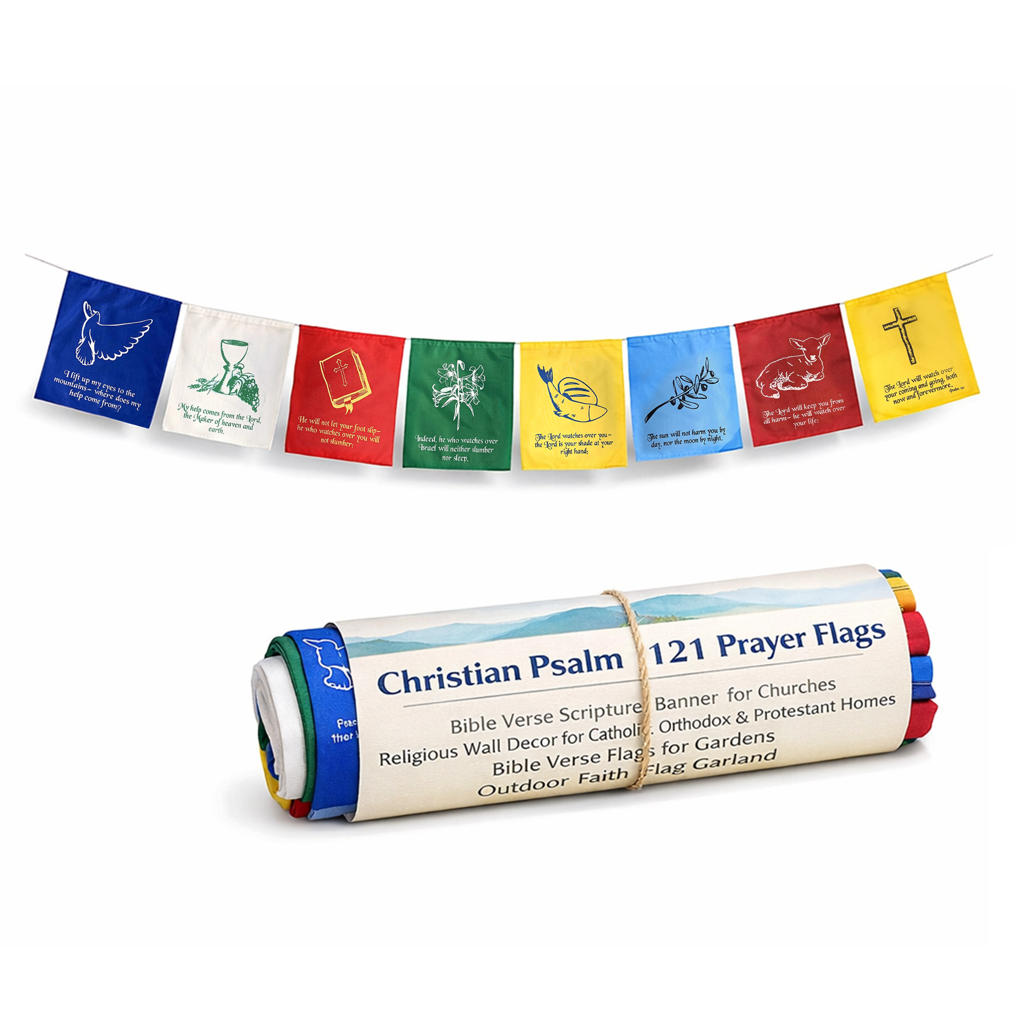 Christian Flag Church Decoration Bible Psalm 121 Faith Banner Worship Prayer Flags for Nursery Wall Wedding Bulletin Board Garden Décor