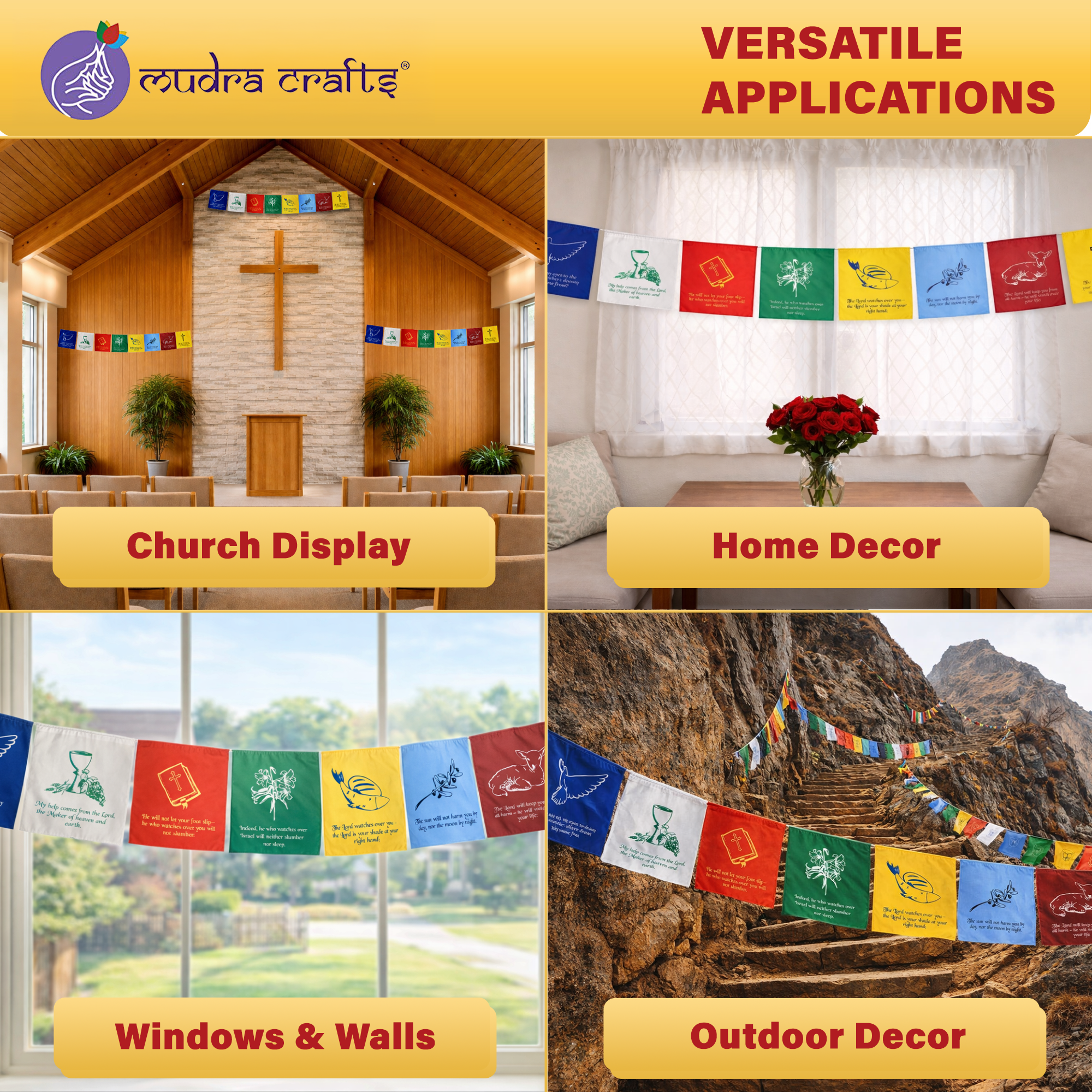 Christian Flag Church Decoration Bible Psalm 121 Faith Banner Worship Prayer Flags for Nursery Wall Wedding Bulletin Board Garden Décor