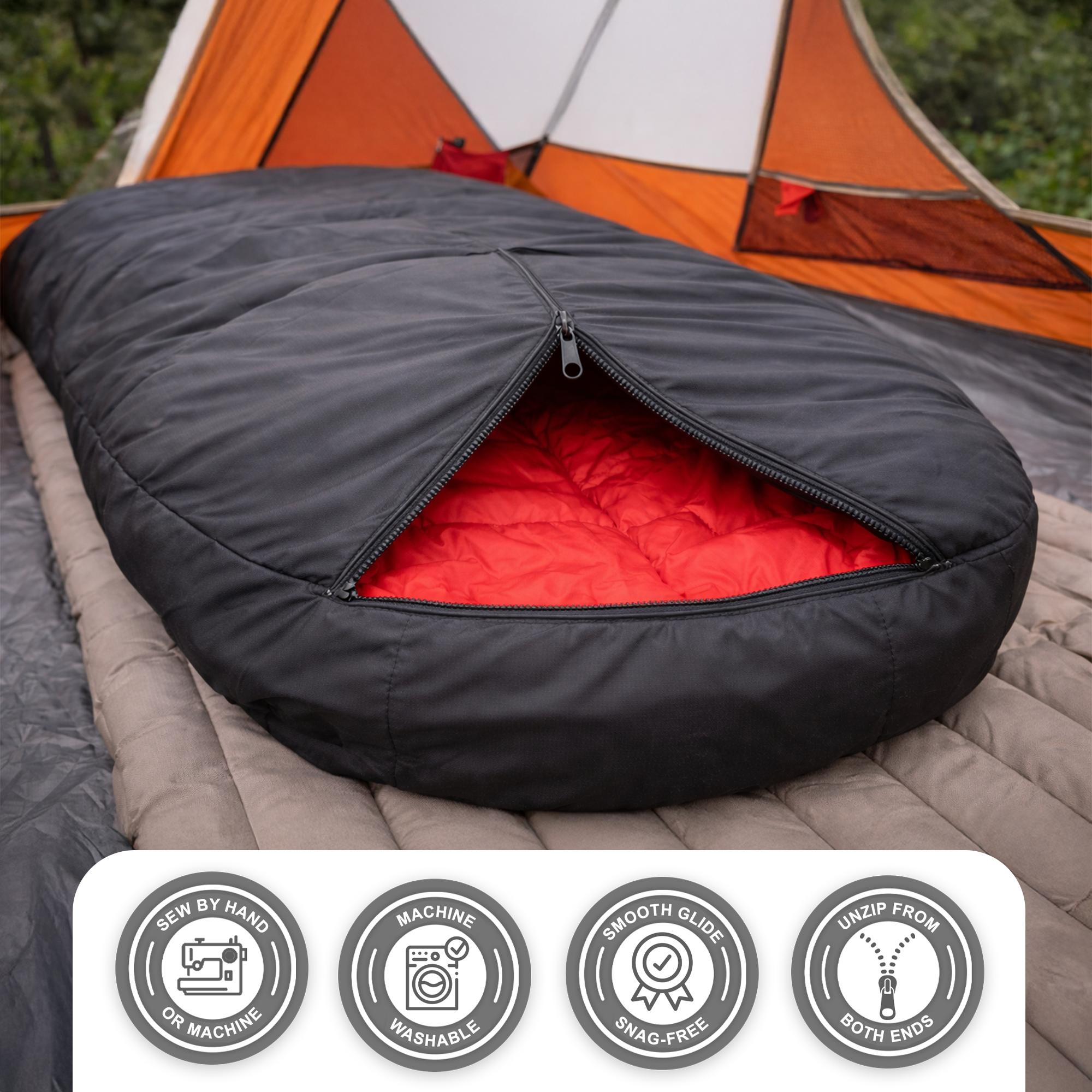 #5 Heavy Duty Zipper Separating Plastic Zipper with Double Pull Tab Slider for Sewing Sleeping Bag Boat Cover Trampoline Dog Bag Tent by Mandala Crafts 2 PCs