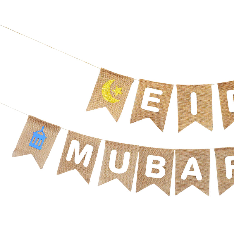Mandala Crafts Burlap EID Mubarak Banner for Ramadan and Eid Decorations for Home 2023 - Happy EID Banner Decor Sign for Eid Party Decorations Eid al Fitr Decorations