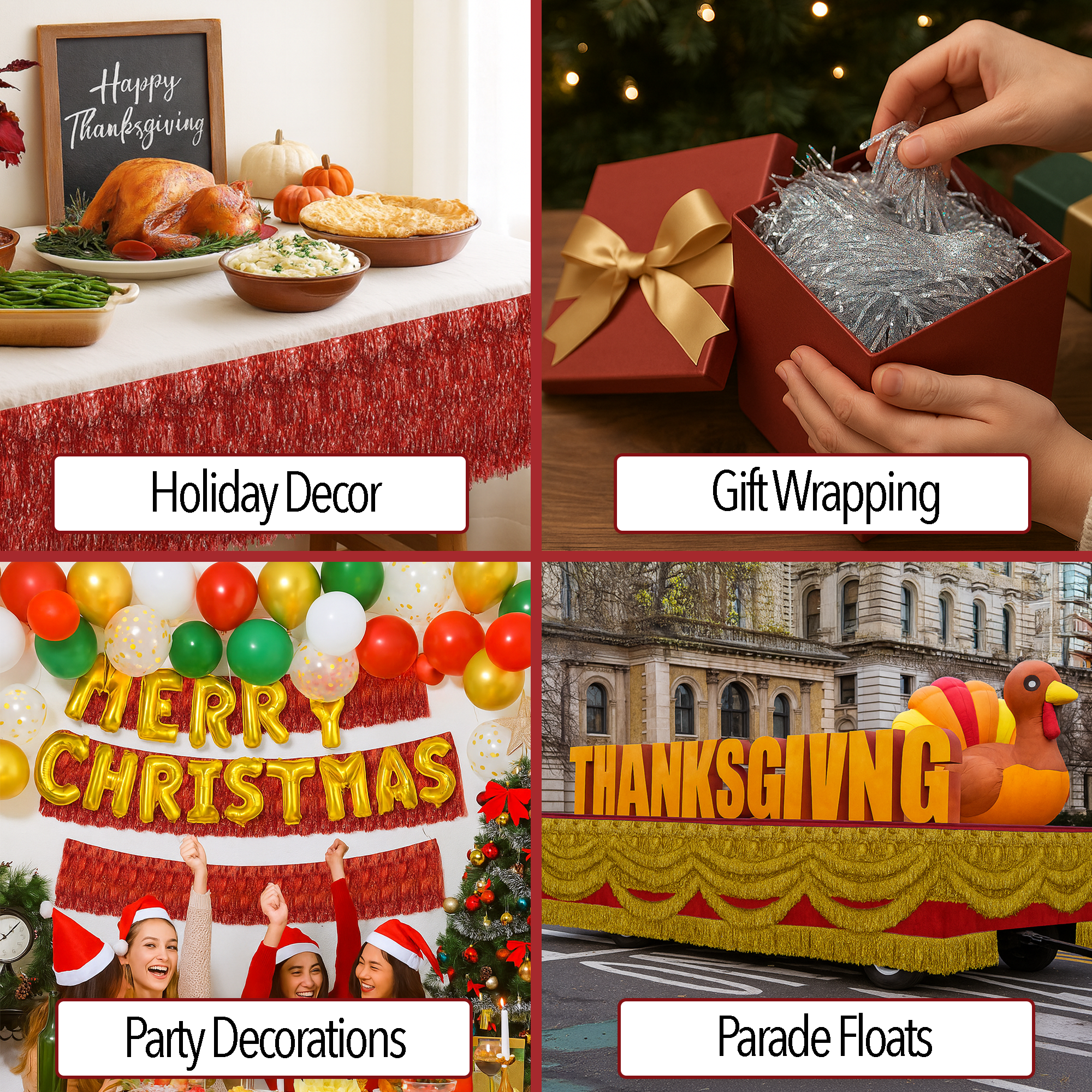 Mandala Crafts Foil Tinsel Fringe Garland Metallic Fringe Banner - 20FT Tinsel Strands Icicles for Christmas Tree Xmas