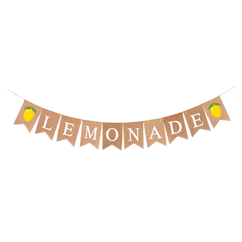 Mandala Crafts Fresh Lemonade Sign for Lemonade Stand Decorations Supplies - Jute Burlap Lemonade Banner for Lemon Birthday Lemonade Party Decorations