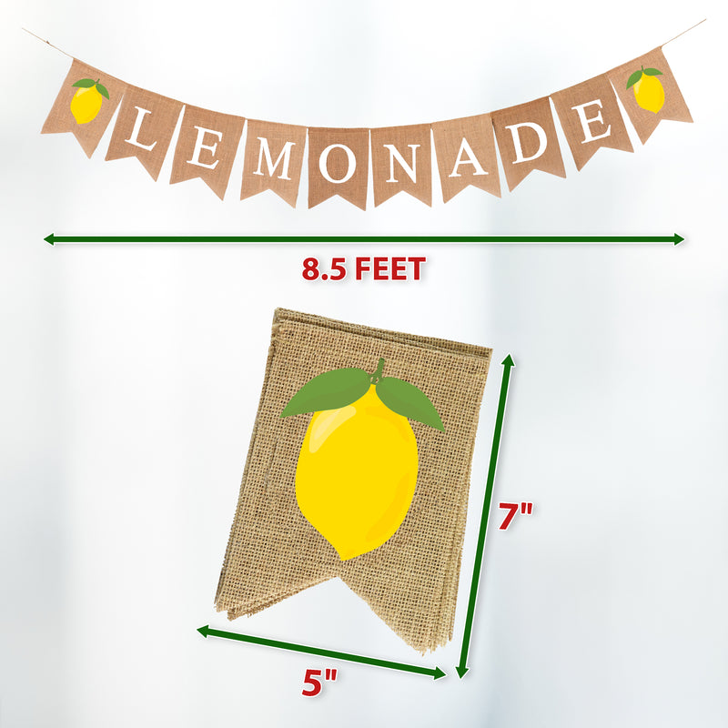 Mandala Crafts Fresh Lemonade Sign for Lemonade Stand Decorations Supplies - Jute Burlap Lemonade Banner for Lemon Birthday Lemonade Party Decorations