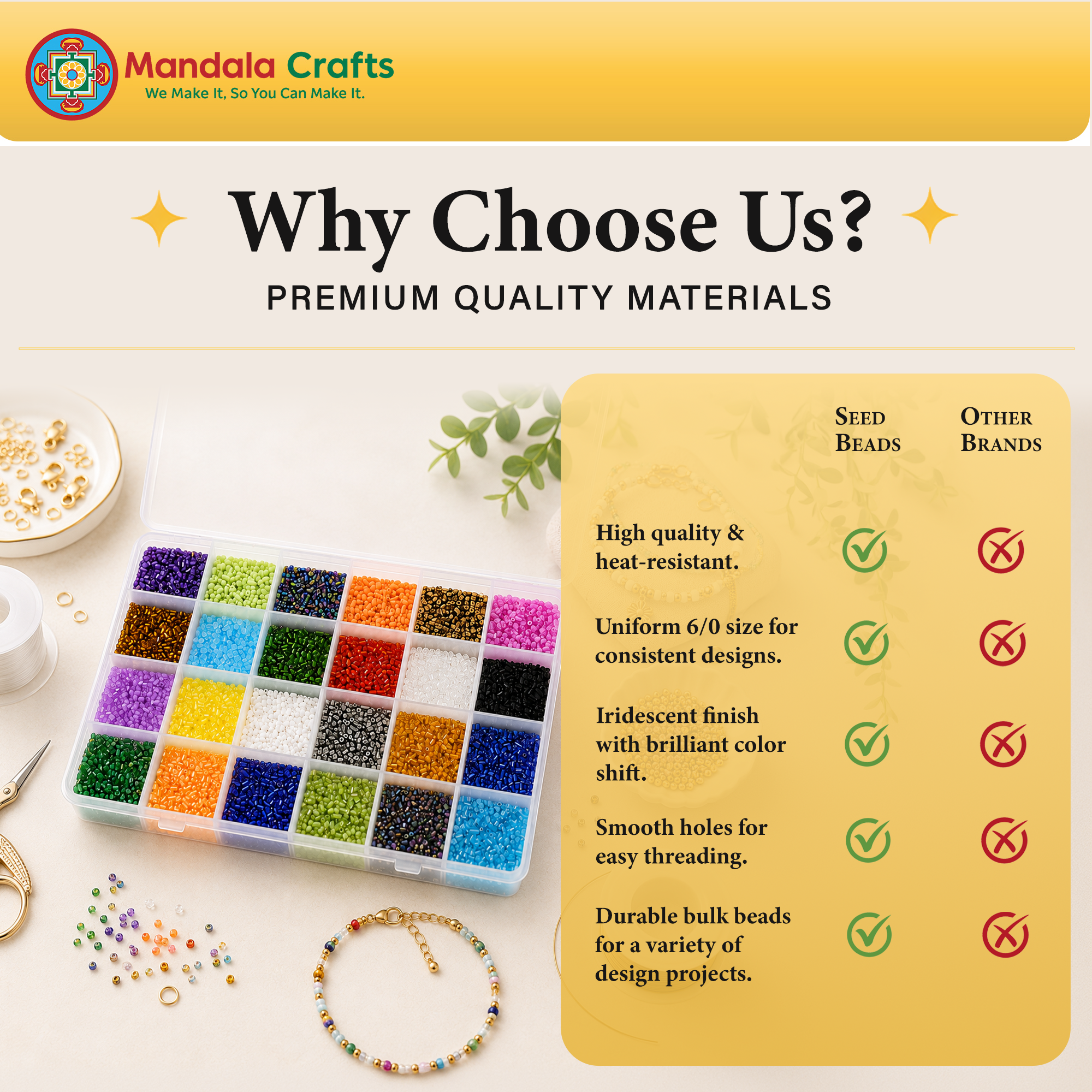 Mandala Crafts Glass Seed Beads for Jewelry Making Mini Glass Beads for Bracelets Waist Beads - Small Pony Beads Kit Bulk Beading Supplies for Crafts