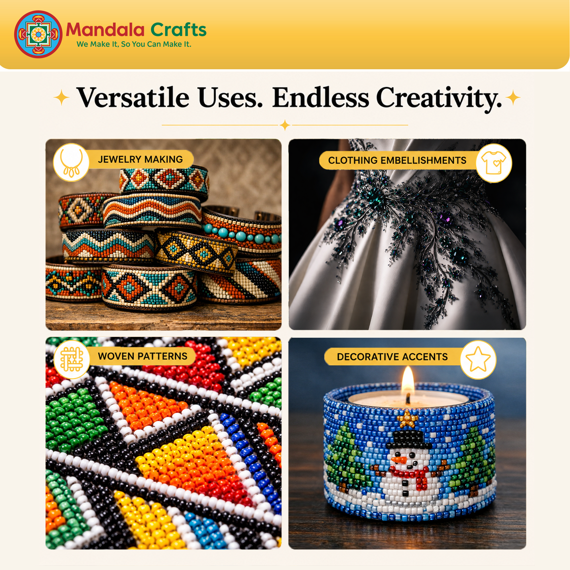 Mandala Crafts Glass Seed Beads for Jewelry Making Mini Glass Beads for Bracelets Waist Beads - Small Pony Beads Kit Bulk Beading Supplies for Crafts