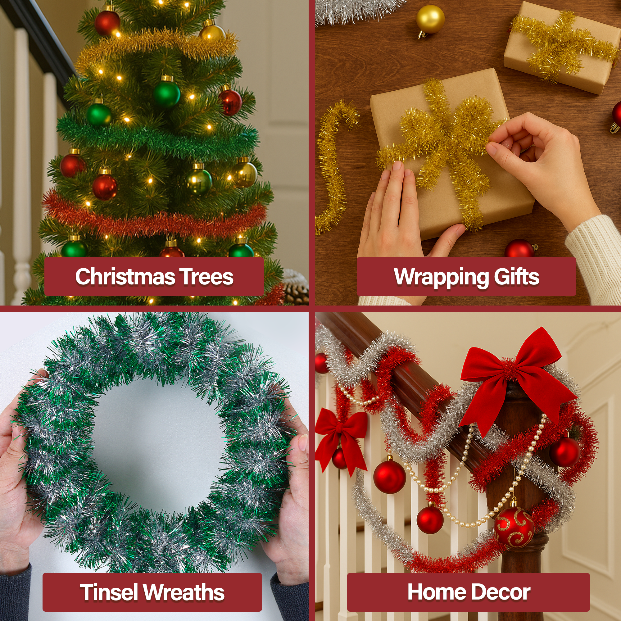 Tinsel Garland Décor Thin Tinsel Ribbon Metallic Mini Garland with Wire for Christmas Tree Decoration Wedding Birthday Party Supplies