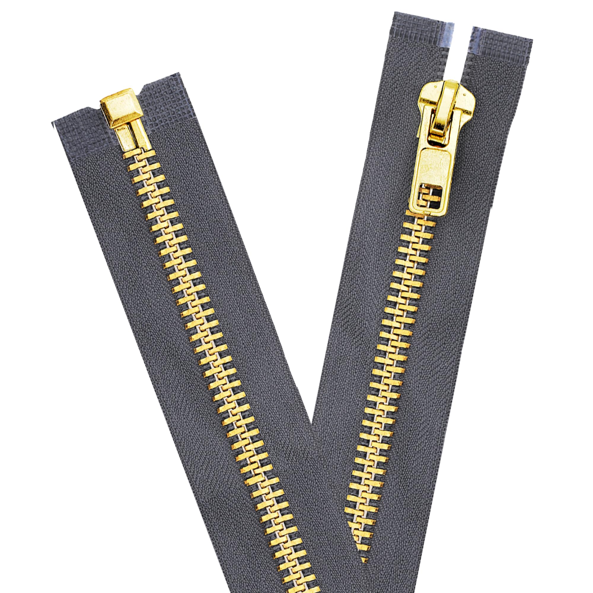 Zipper Ribon Gray Heavy Duty Zippers - #10 Gray Metal Zippers for Sewing - Gold Zip