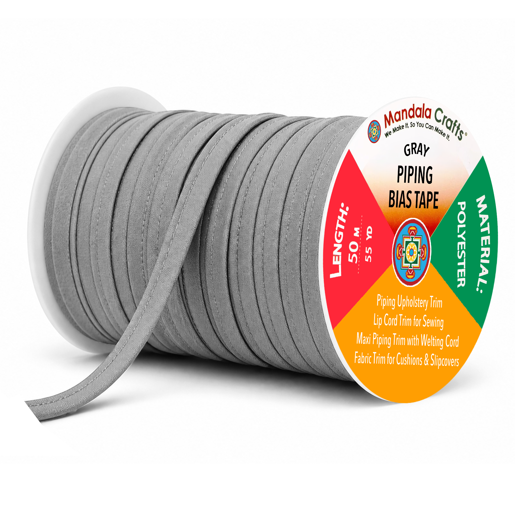 55 Yards Maxi Piping Trim with Welting Cord - 1/2 Inch Maxi Piping Bias Tape for Sewing - Lip Cord Trim by The Yard for Upholstery Trimming