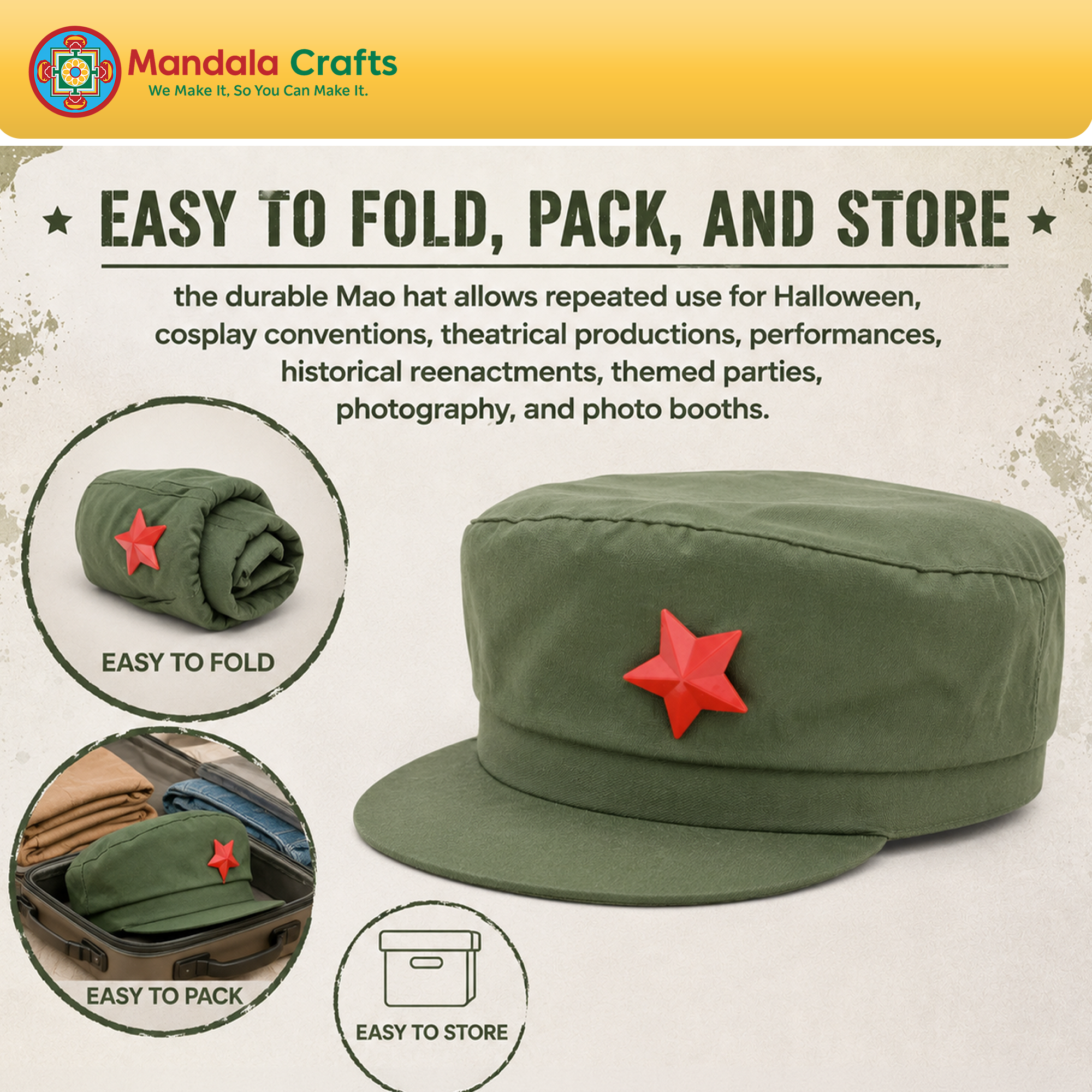Mandala Crafts Green Military Style Mao Cap Adult Halloween Costume Hat