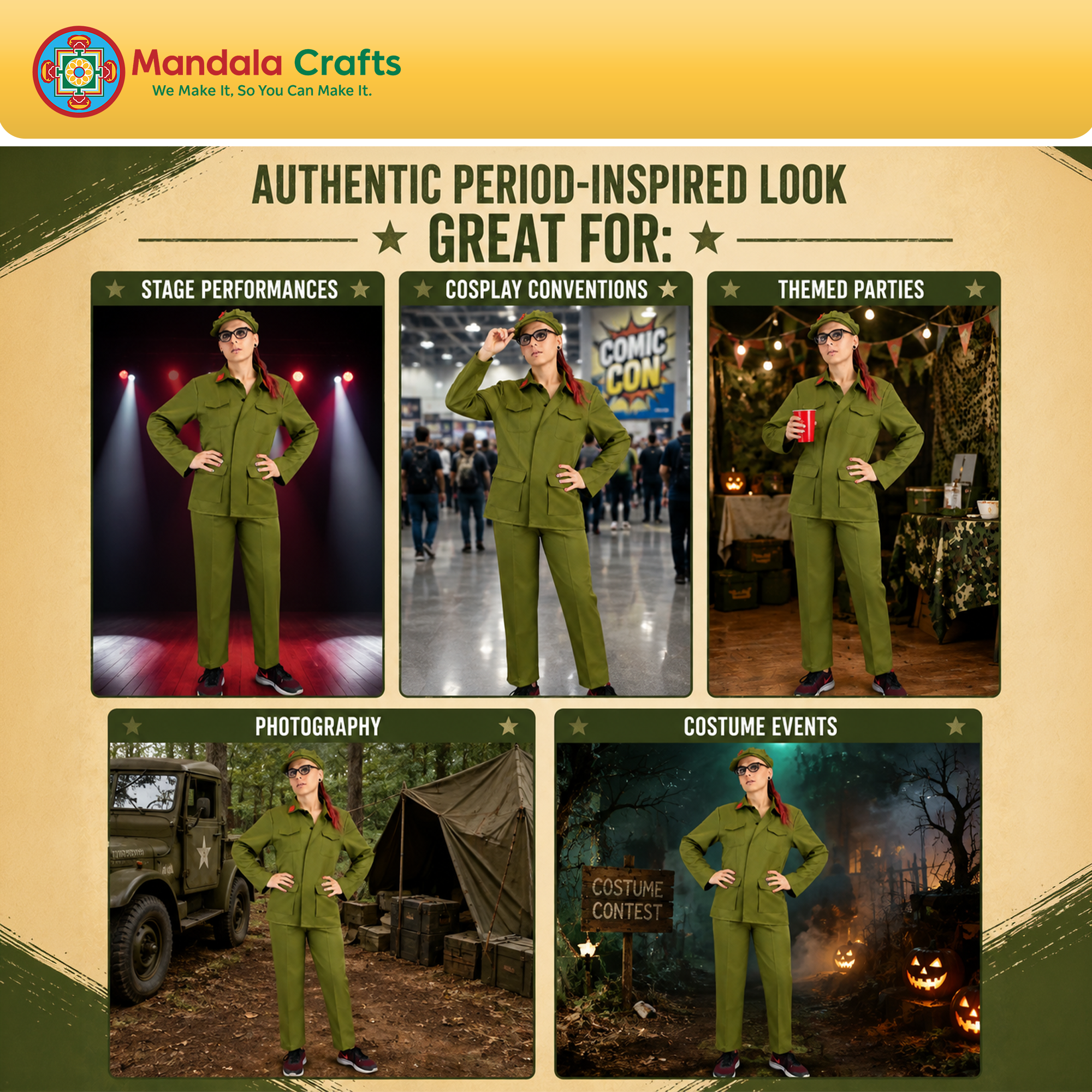 Mandala Crafts Green XL Military Style Mao Uniform Adult Halloween Costume