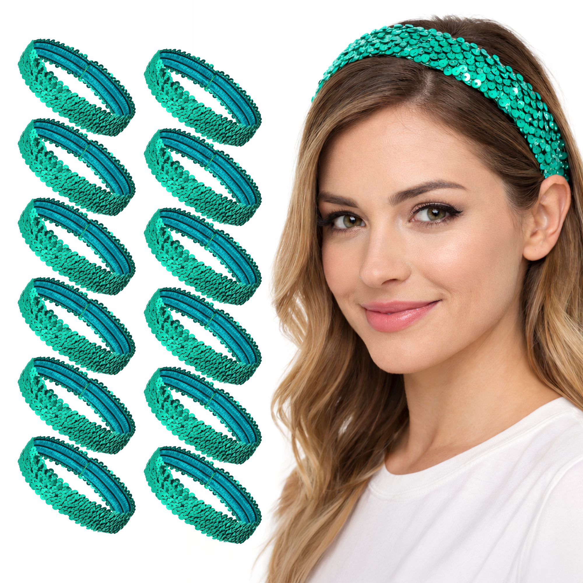 Mandala Crafts Stretch Elastic Sequin Headband, Sparkle Glitter Fashion Head Band 12 Pack Set for Sports, Dance, Party, Women, Girls, Babies