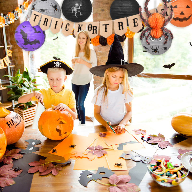 Halloween Banner Trick or Treat Halloween Banner Pennant Garland Bunting Lanterns for Fireplace Mantle Porch Party Decorations