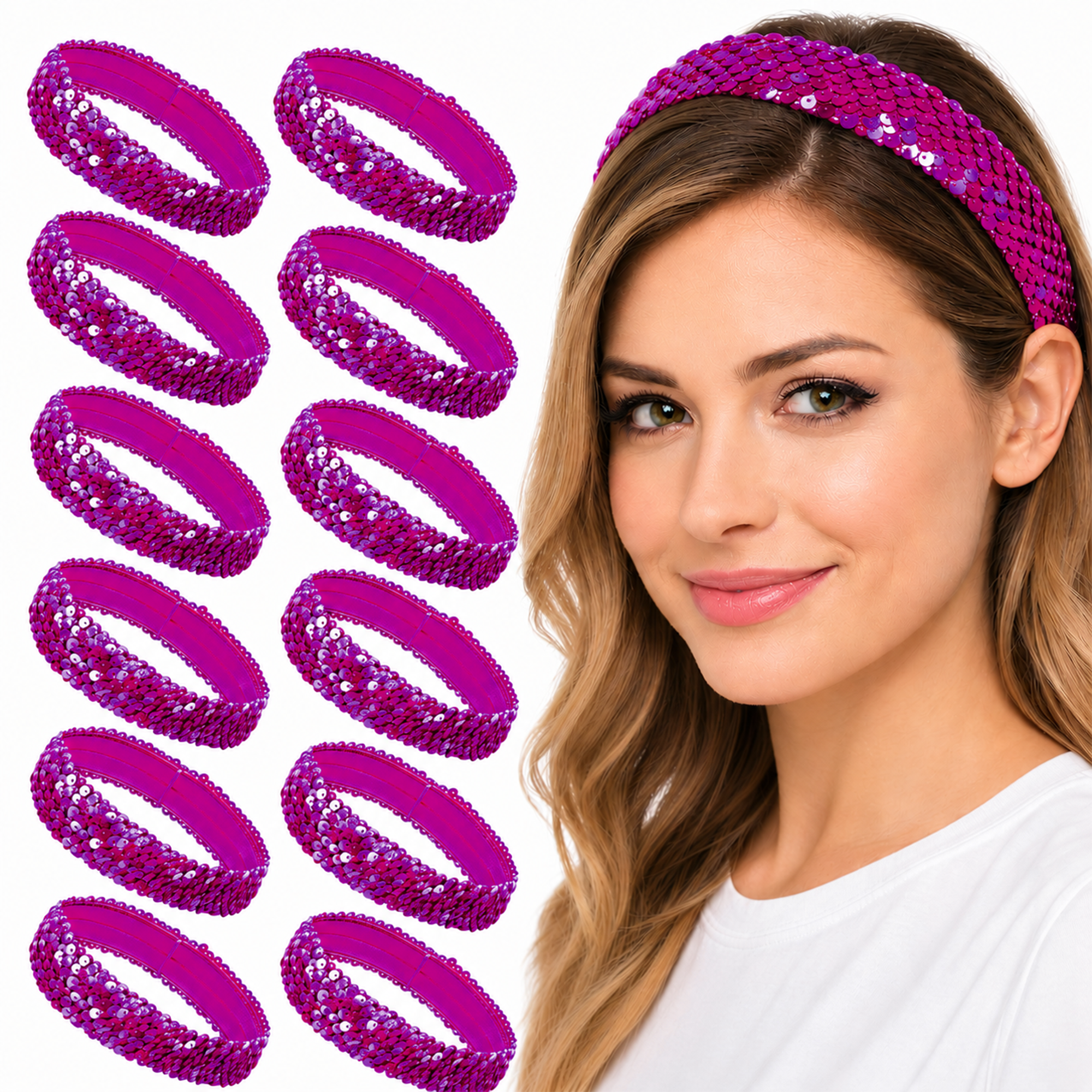 Mandala Crafts Stretch Elastic Sequin Headband, Sparkle Glitter Fashion Head Band 12 Pack Set for Sports, Dance, Party, Women, Girls, Babies