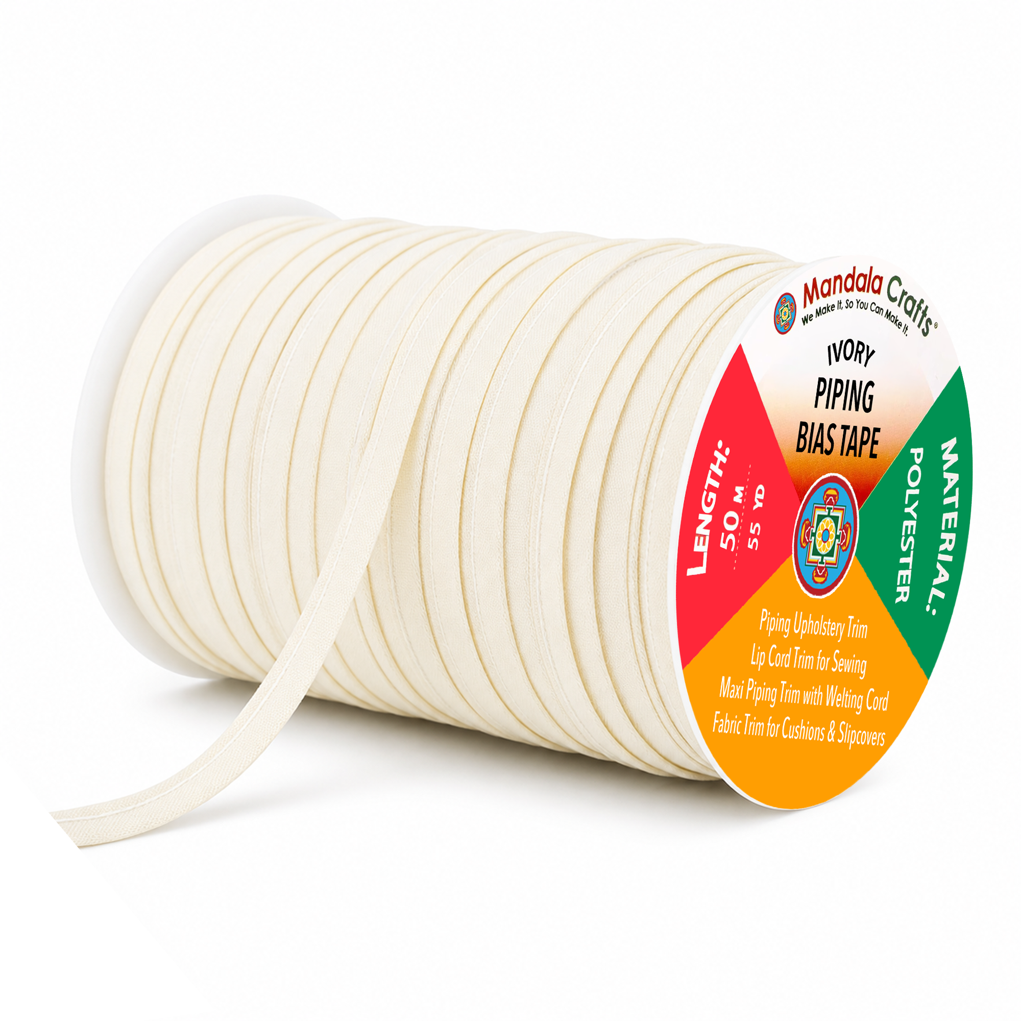 55 Yards Maxi Piping Trim with Welting Cord - 1/2 Inch Maxi Piping Bias Tape for Sewing - Lip Cord Trim by The Yard for Upholstery Trimming