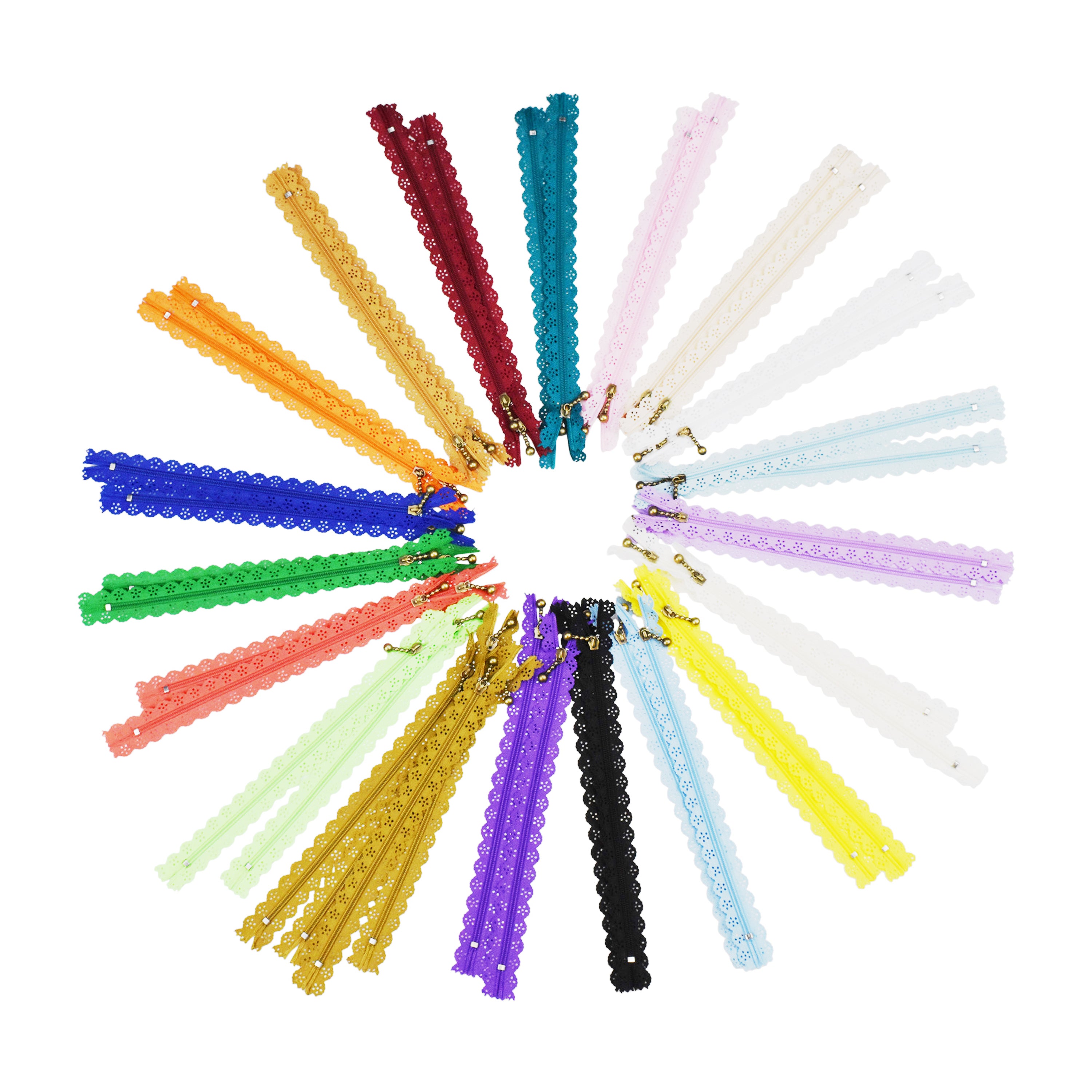 Lace Zippers for Sewing, Exposed Novelty Zippers with Decorative Lacy Edge for Sewing; Bulk 40 PCs, 20 Assorted Colors
