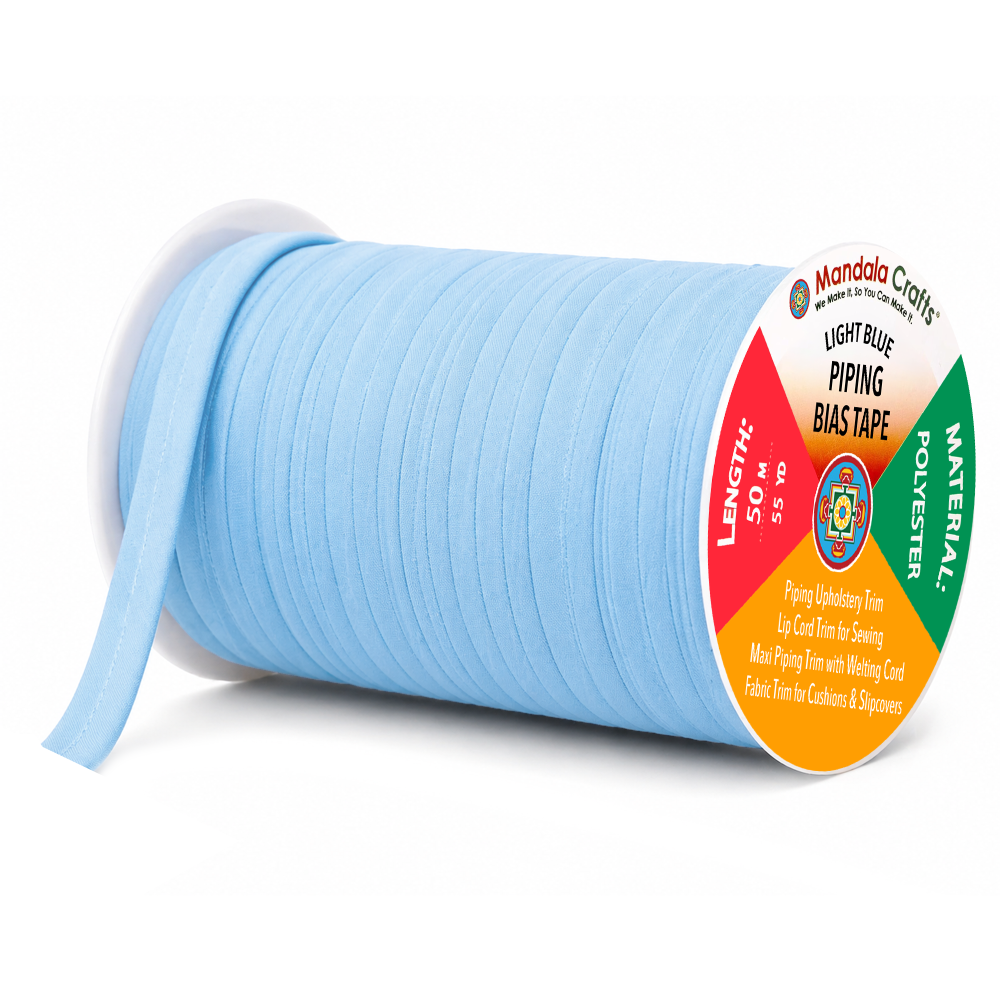55 Yards Maxi Piping Trim with Welting Cord - 1/2 Inch Maxi Piping Bias Tape for Sewing - Lip Cord Trim by The Yard for Upholstery Trimming