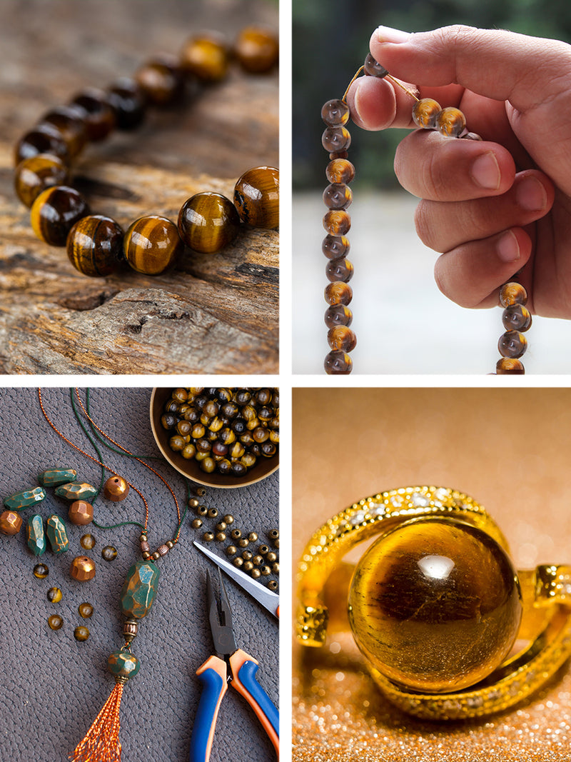 Mandala Crafts Round Natural Tiger Eye Beads for Jewelry Making - Loose Yellow Tigers Eye Stone - Tiger Eye Gemstone for Bracelet Necklace Beading