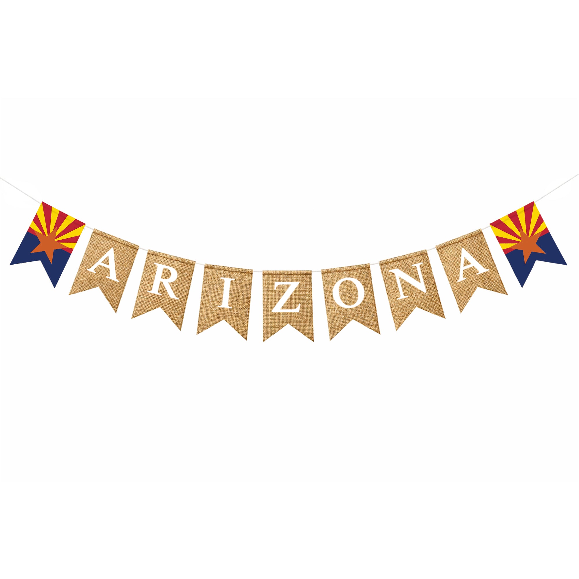 Mandala Crafts Burlap Banner, Rustic State Flag Pennant Decorations, Jute Garland Sign for Western Party, Classroom & Fireplace Mantel Décor