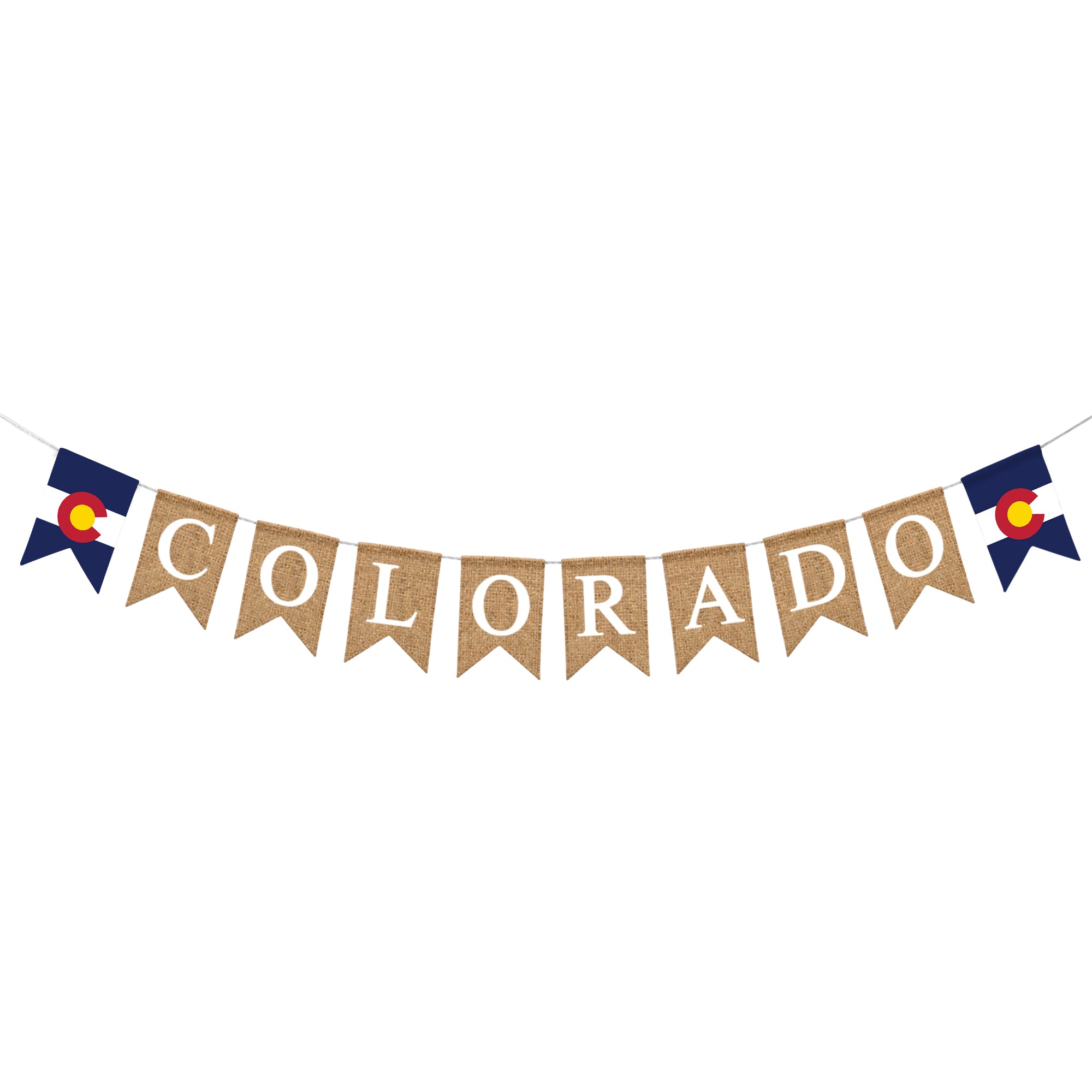 Mandala Crafts Burlap Banner, Rustic State Flag Pennant Decorations, Jute Garland Sign for Western Party, Classroom & Fireplace Mantel Décor
