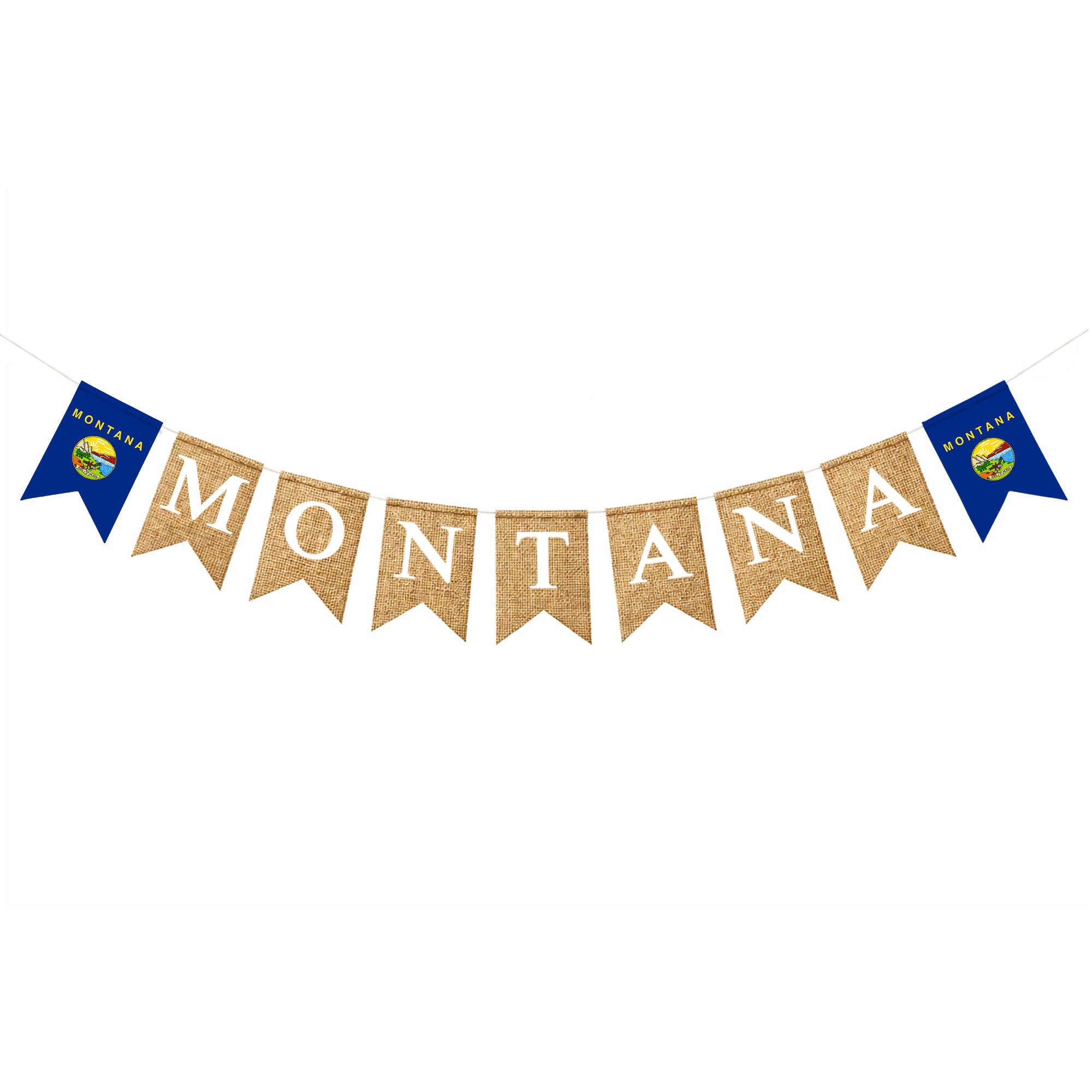 Mandala Crafts Burlap Banner, Rustic State Flag Pennant Decorations, Jute Garland Sign for Western Party, Classroom & Fireplace Mantel Décor