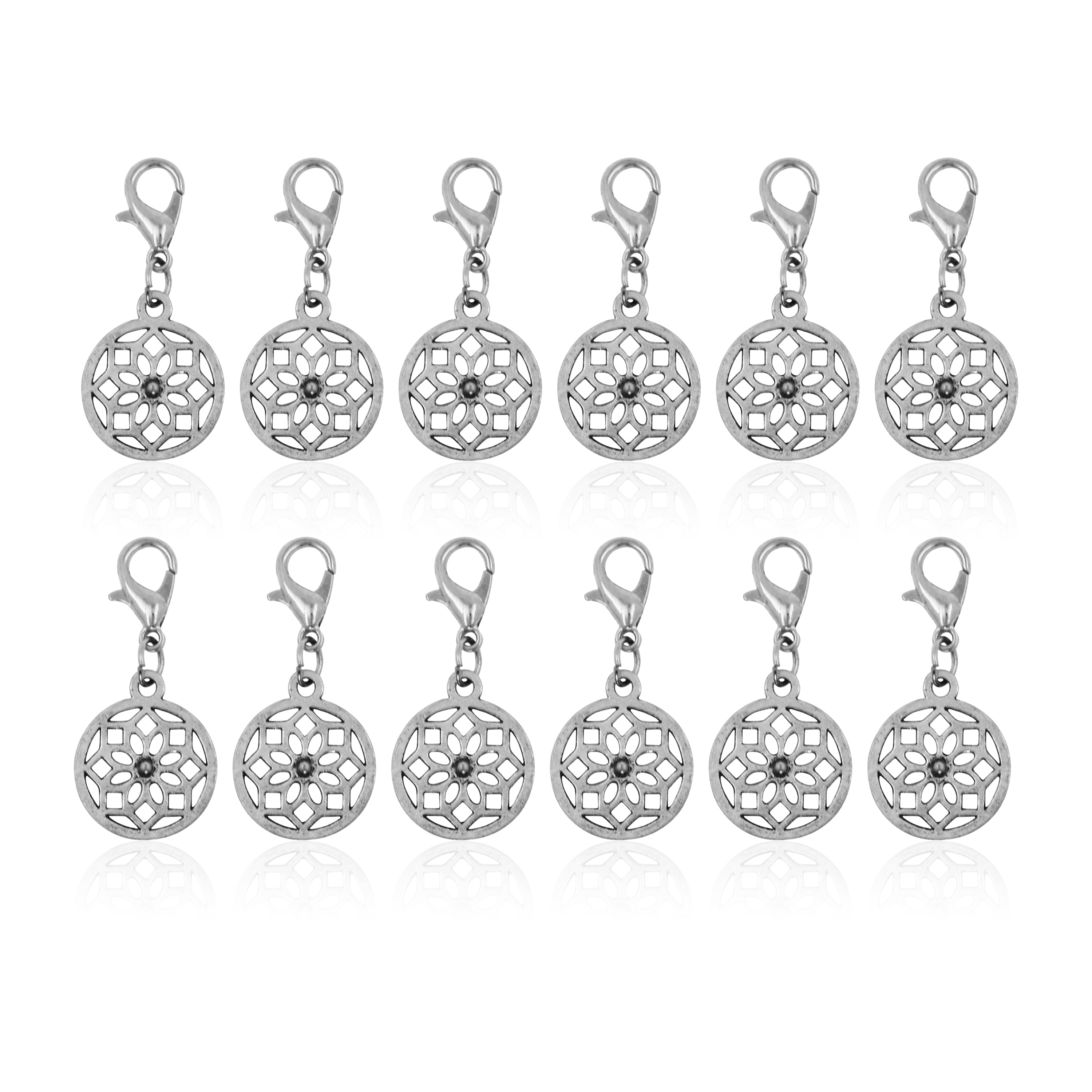 Mandala Crafts Clip On Charms with Lobster Clasp for Bracelet, Necklace, DIY Jewelry ; Silver Tone, 12 Assorted PCs