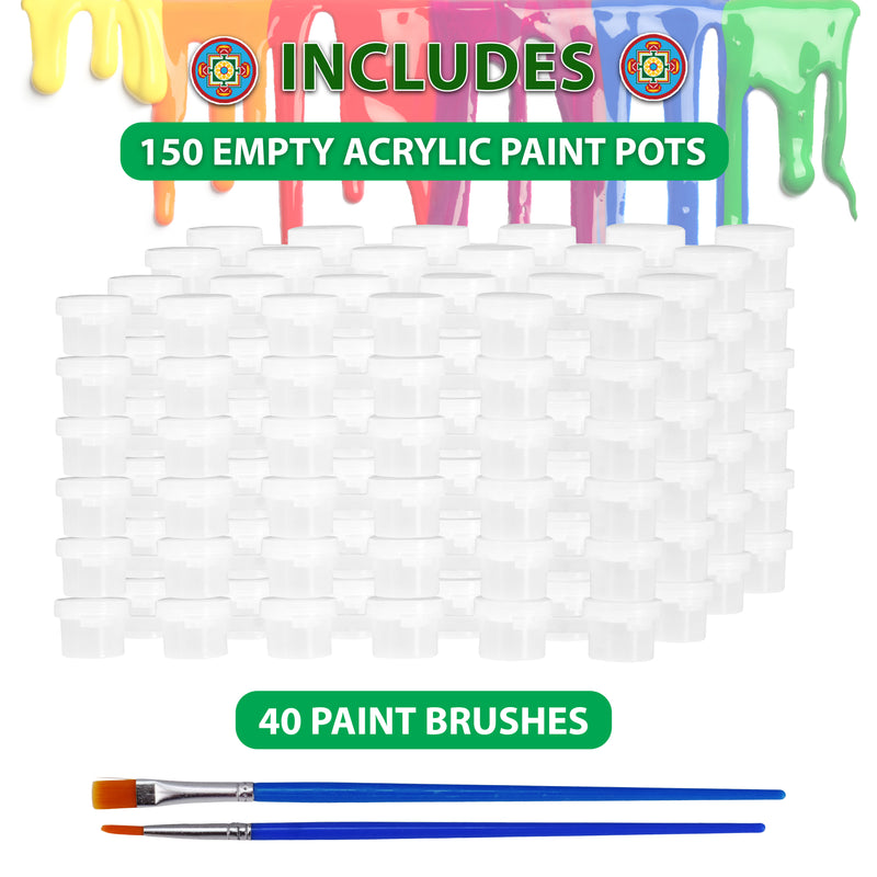 Mandala Crafts 150 Empty Acrylic Paint Pots with Lids 25 Mini Paint
