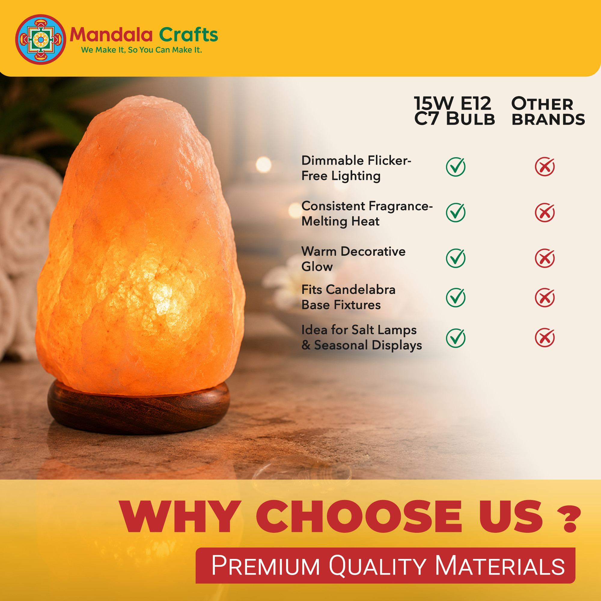Mandala Crafts 15W E12 C7 Bulbs for Wax Warmers & Himalayan Salt Lamps