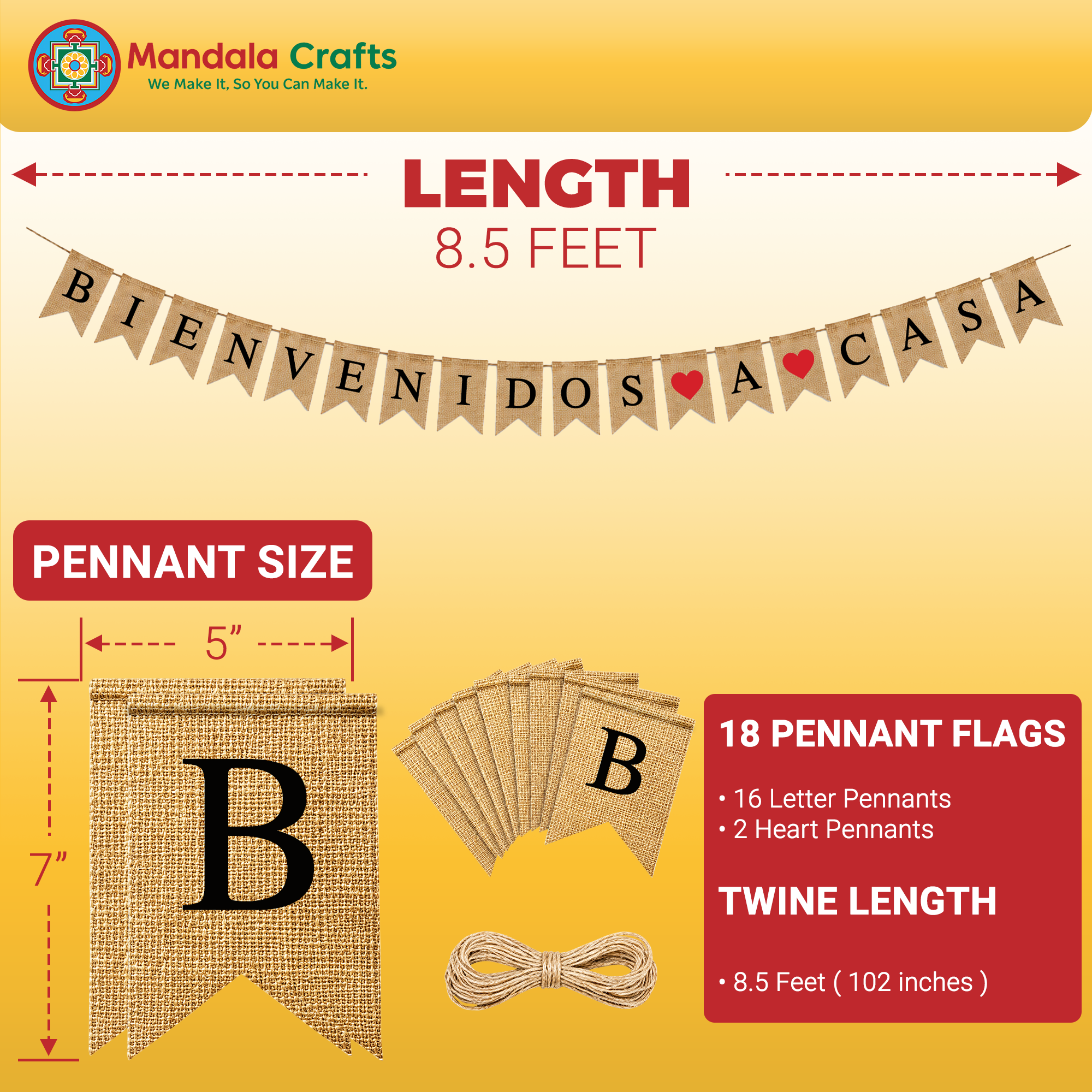 Burlap Bienvenidos a Casa Banner en Español – Rustic Spanish Welcome Bienvenidos Sign Wall Décor, Fiesta & Mexican Bunting for Home, Porch & Party Decorations