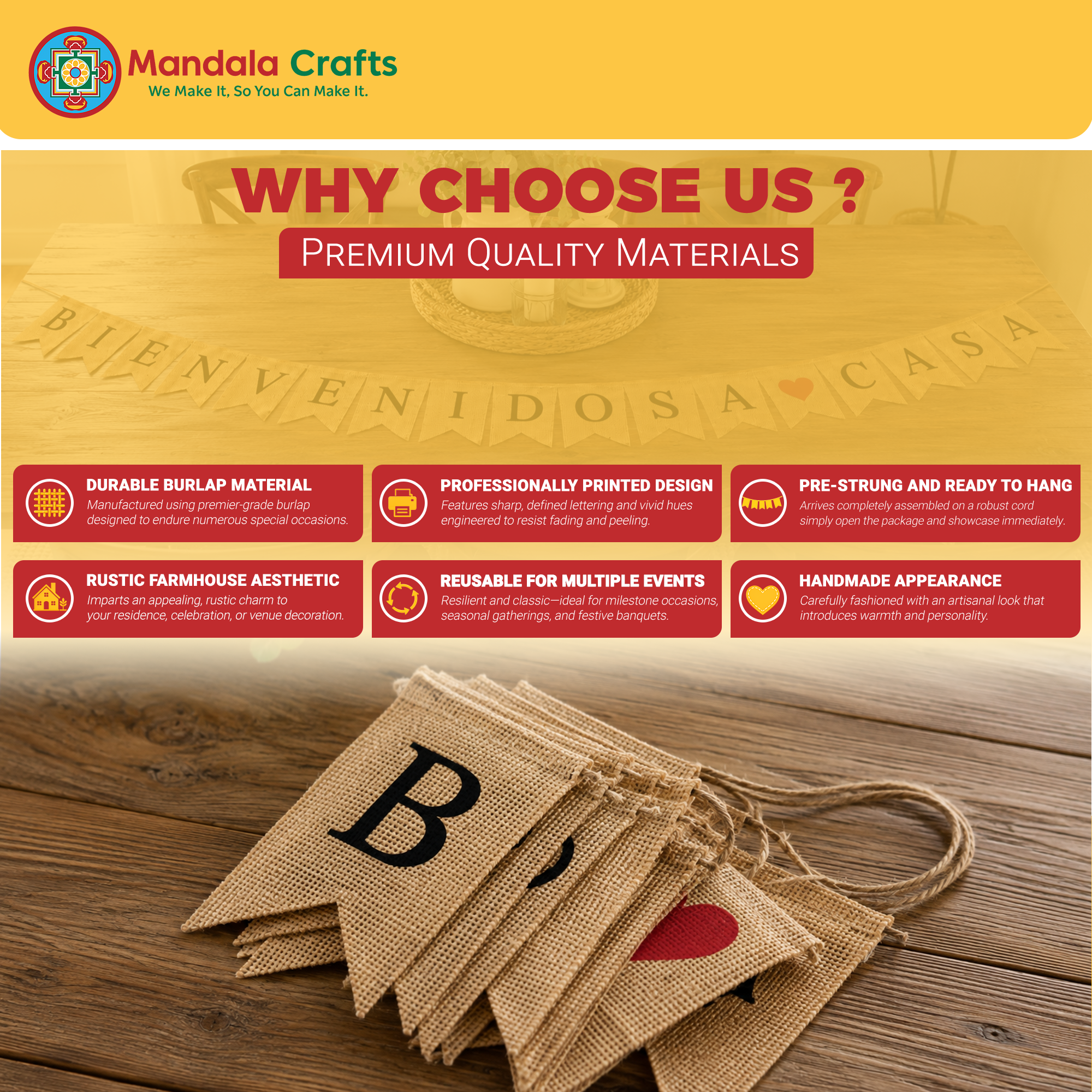 Burlap Bienvenidos a Casa Banner en Español – Rustic Spanish Welcome Bienvenidos Sign Wall Décor, Fiesta & Mexican Bunting for Home, Porch & Party Decorations