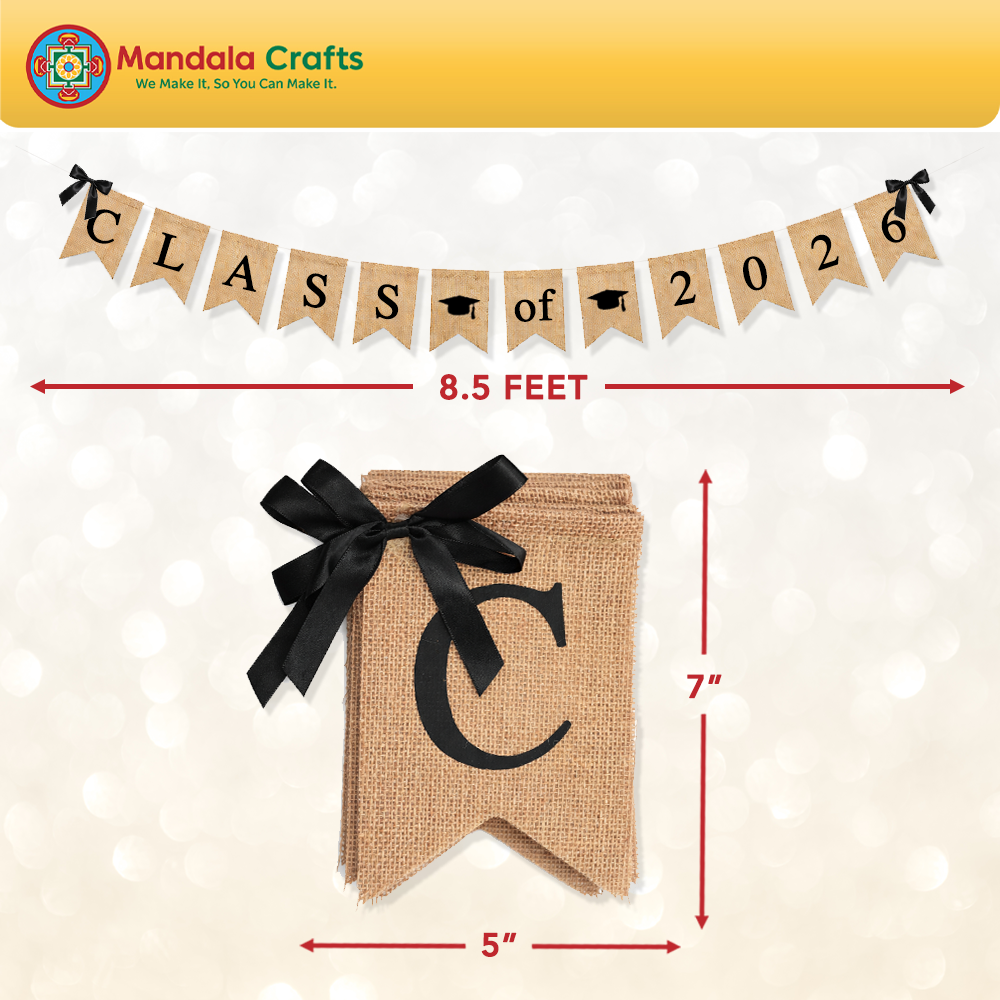 Mandala Crafts Burlap Congratulations Graduate Banner, Rustic Congrats Grad Sign, Indoor and Outdoor Graduation Party Bunting Hanging Garland for Class of 2026
