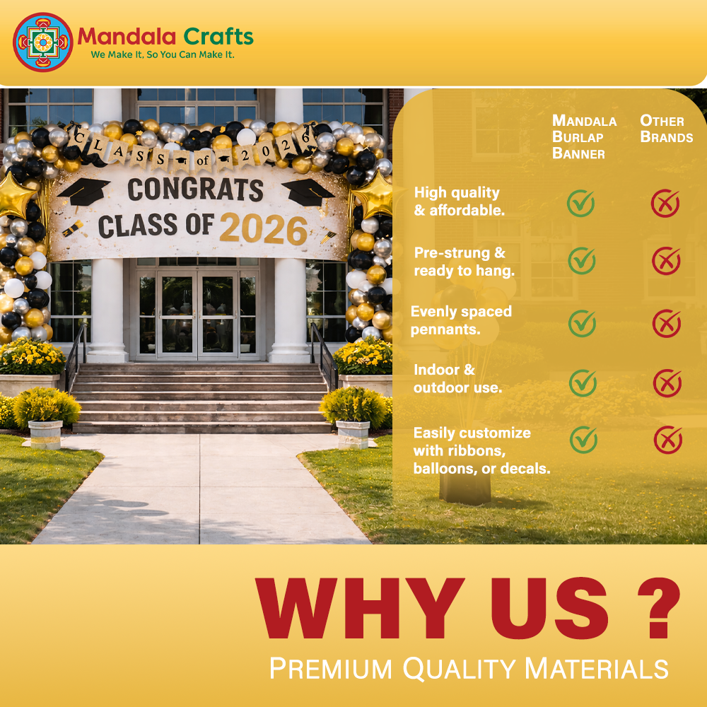Mandala Crafts Burlap Congratulations Graduate Banner, Rustic Congrats Grad Sign, Indoor and Outdoor Graduation Party Bunting Hanging Garland for Class of 2026
