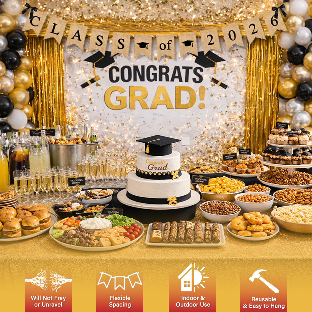 Mandala Crafts Burlap Congratulations Graduate Banner, Rustic Congrats Grad Sign, Indoor and Outdoor Graduation Party Bunting Hanging Garland for Class of 2026