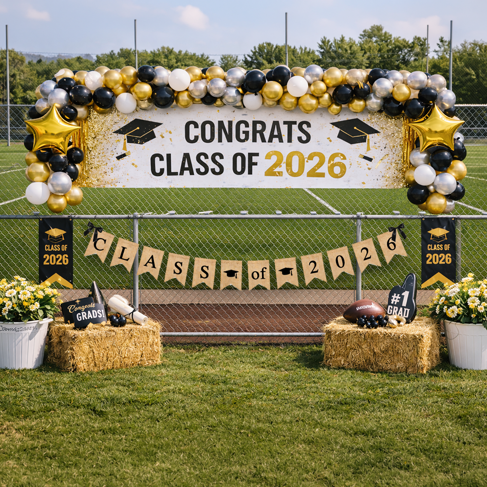 Mandala Crafts Burlap Congratulations Graduate Banner, Rustic Congrats Grad Sign, Indoor and Outdoor Graduation Party Bunting Hanging Garland for Class of 2026