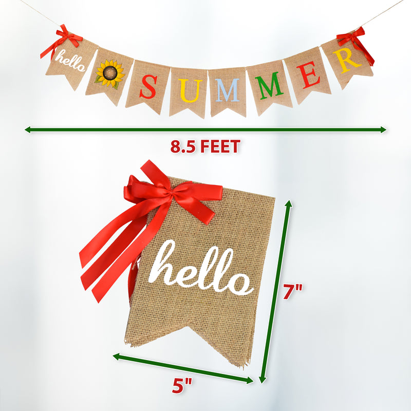 Mandala Crafts Burlap Hello Summer Banner for Summer Party Decorations - Hello Summer Sign Garland Summer Decorations for Home Office Camp Classroom Decor