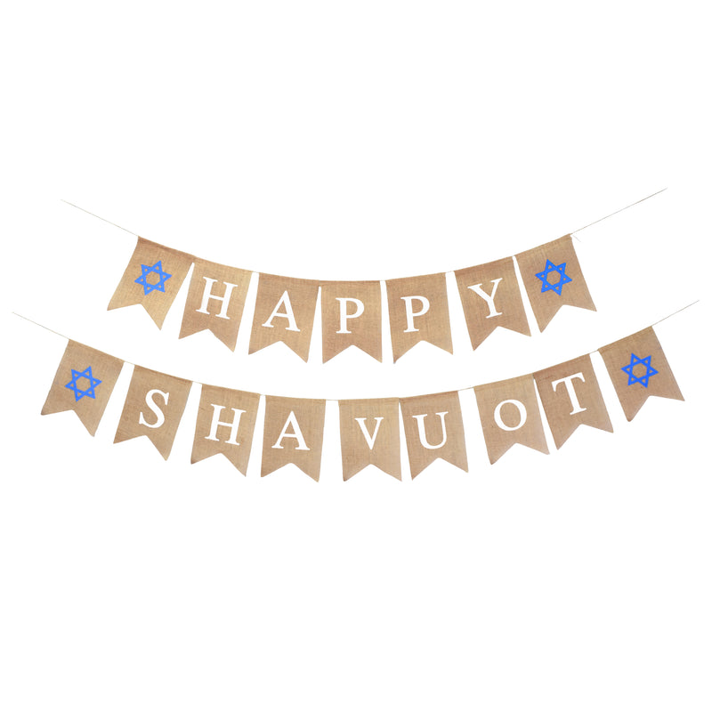 Mandala Crafts Burlap Happy Shavuot Banner for Happy Shavuot Decorations - Outdoor Indoor Jute Jewish Shavuot Flag Shavuot Decor Bunting Sign