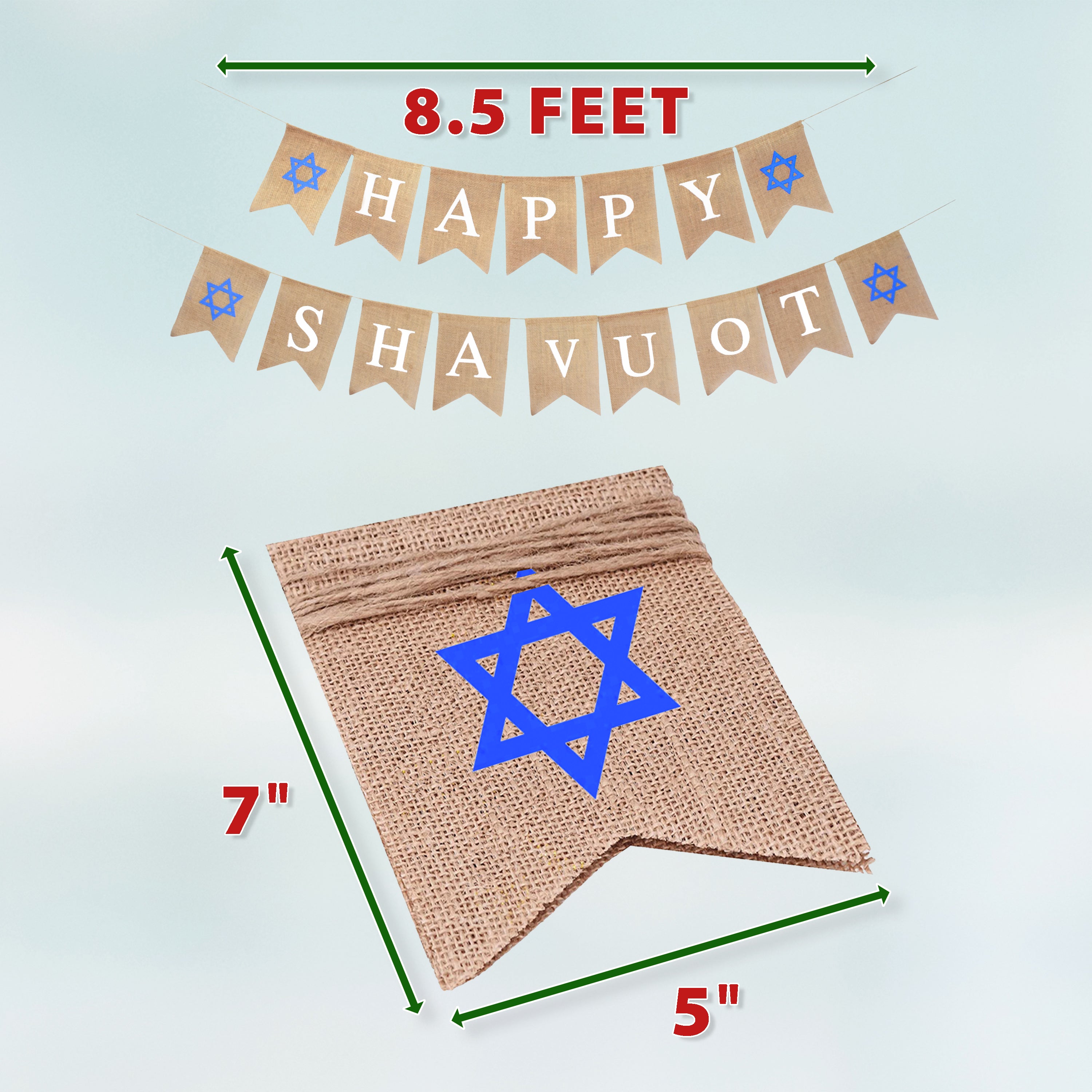 Mandala Crafts Burlap Happy Shavuot Banner for Happy Shavuot Decorations - Outdoor Indoor Jute Jewish Shavuot Flag Shavuot Decor Bunting Sign