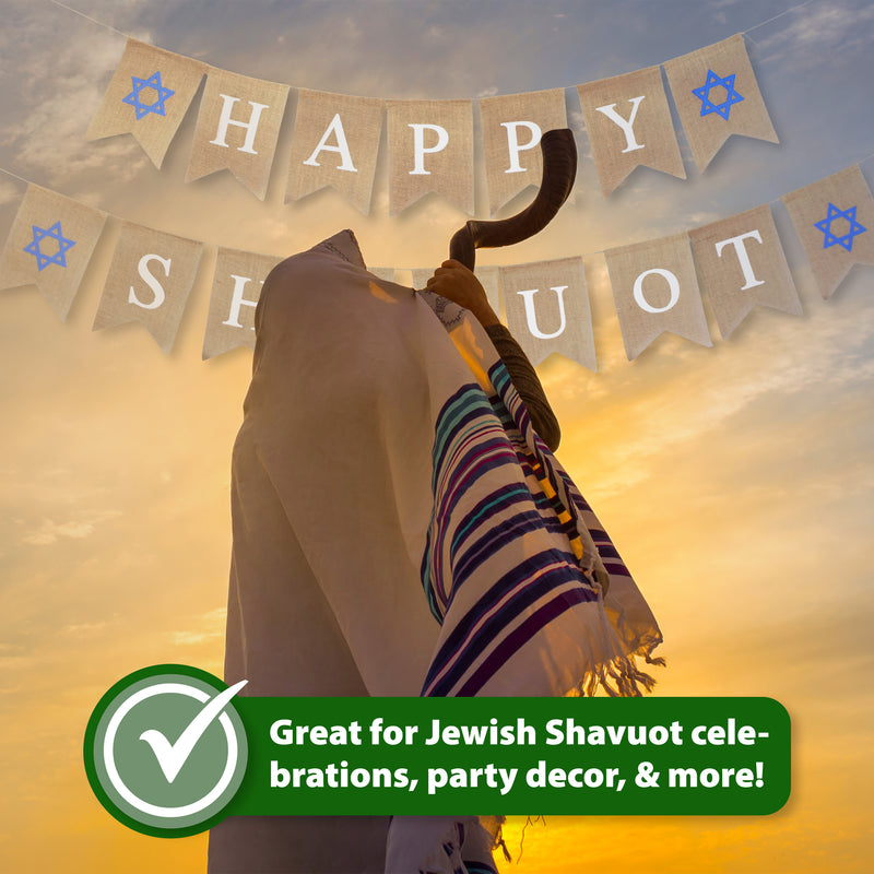 Mandala Crafts Burlap Happy Shavuot Banner for Happy Shavuot Decorations - Outdoor Indoor Jute Jewish Shavuot Flag Shavuot Decor Bunting Sign