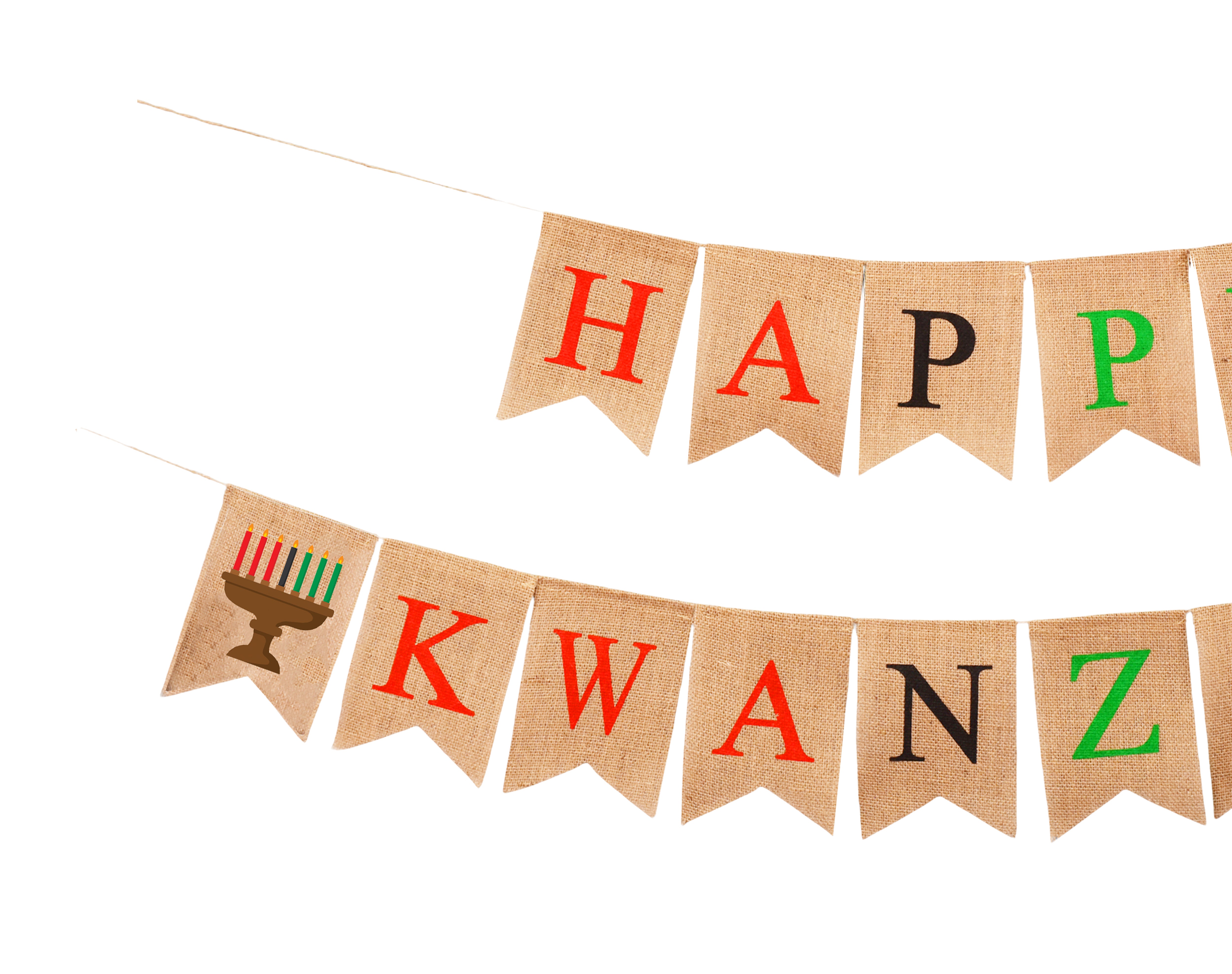 Mandala Crafts Jute Burlap Happy Kwanzaa Banner with Kinara Sign – Rustic African Kwanzaa Decorations for Home Holiday Party Mantel Fireplace African Heritage Decor