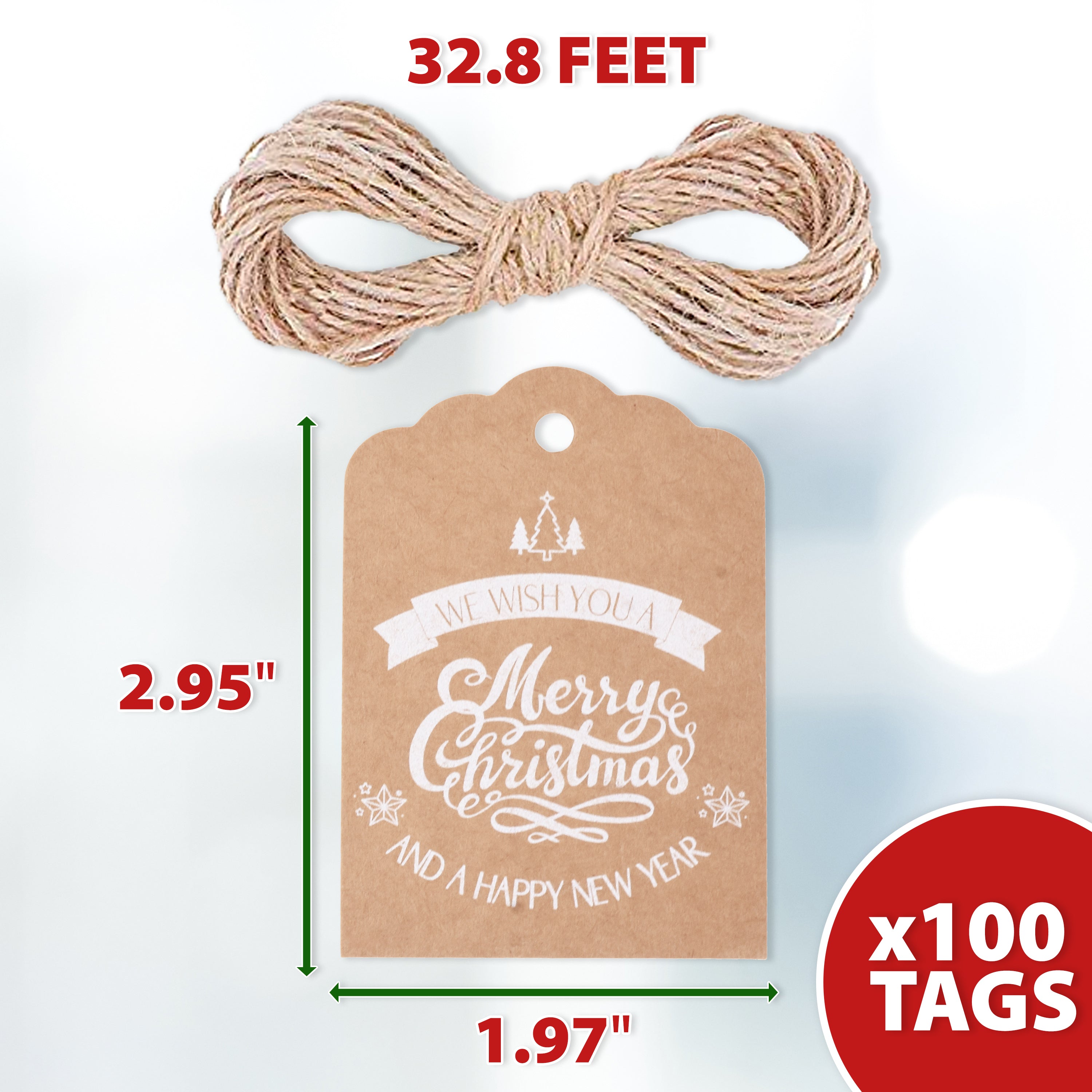 Mandala Crafts Merry Christmas Gift Tags for Presents - to from Merry Christmas Tags with String - 100 Xmas Gift Tags Kraft Paper Hanging Christmas Name Labels