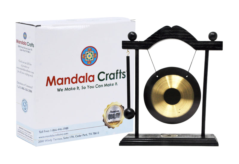 Mandala Crafts Chinese Gong - Mini Gong with Stand - Zen Art Brass Feng Shui Desktop Gong with Stand Asian Gong Bell for Home Decoration Chau Gong