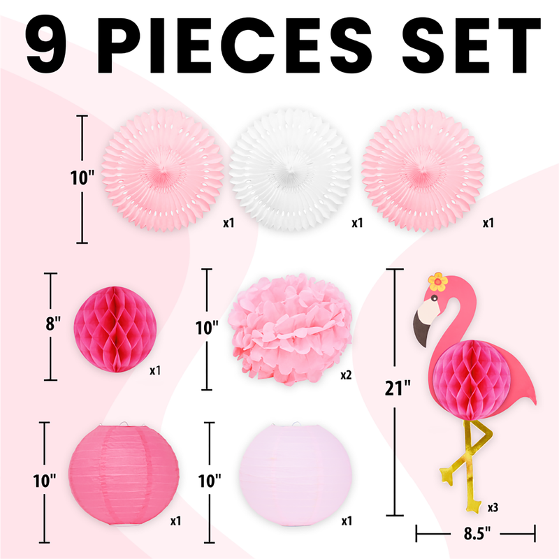 Paper Lantern Fan Pom-Pom Pink Flamingo Tropical Party Decorations for Women Girls
