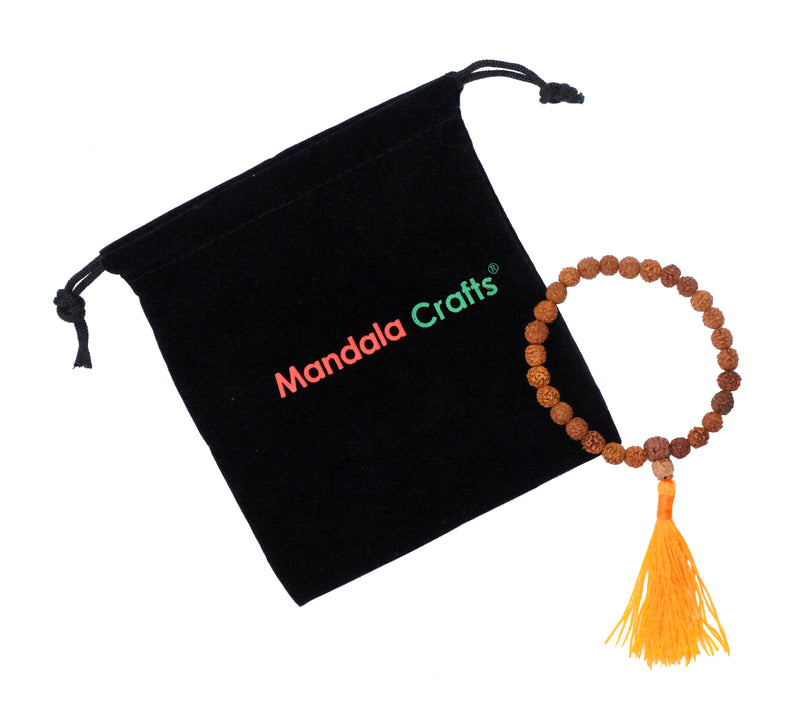 Mandala Crafts Rudraksha Bracelet for Women Men - Rudraksha Mala Bracelet - Rudraksha Beads Bracelet Tibet Beads Rudraksha Wrist Mala Yellow Tassel 8mm