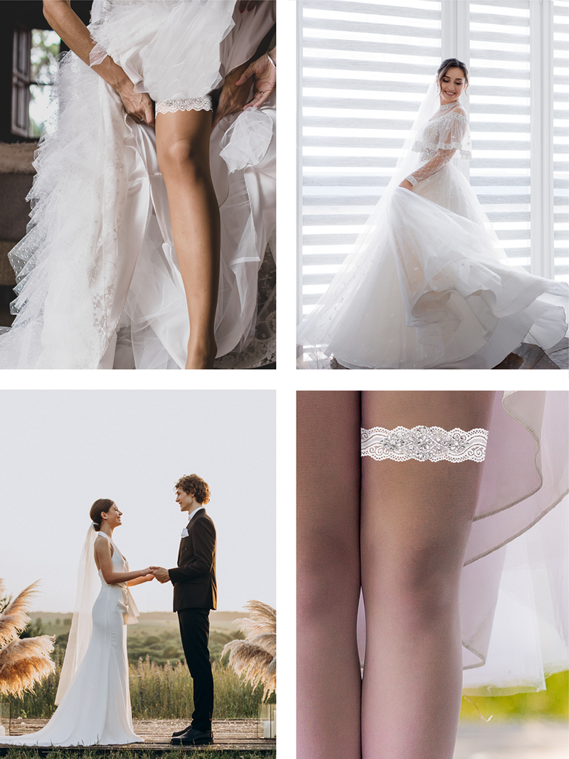 2 Pieces Wedding Garters for Bride - Rhinestone Wedding Garter Belt Set with Pearls