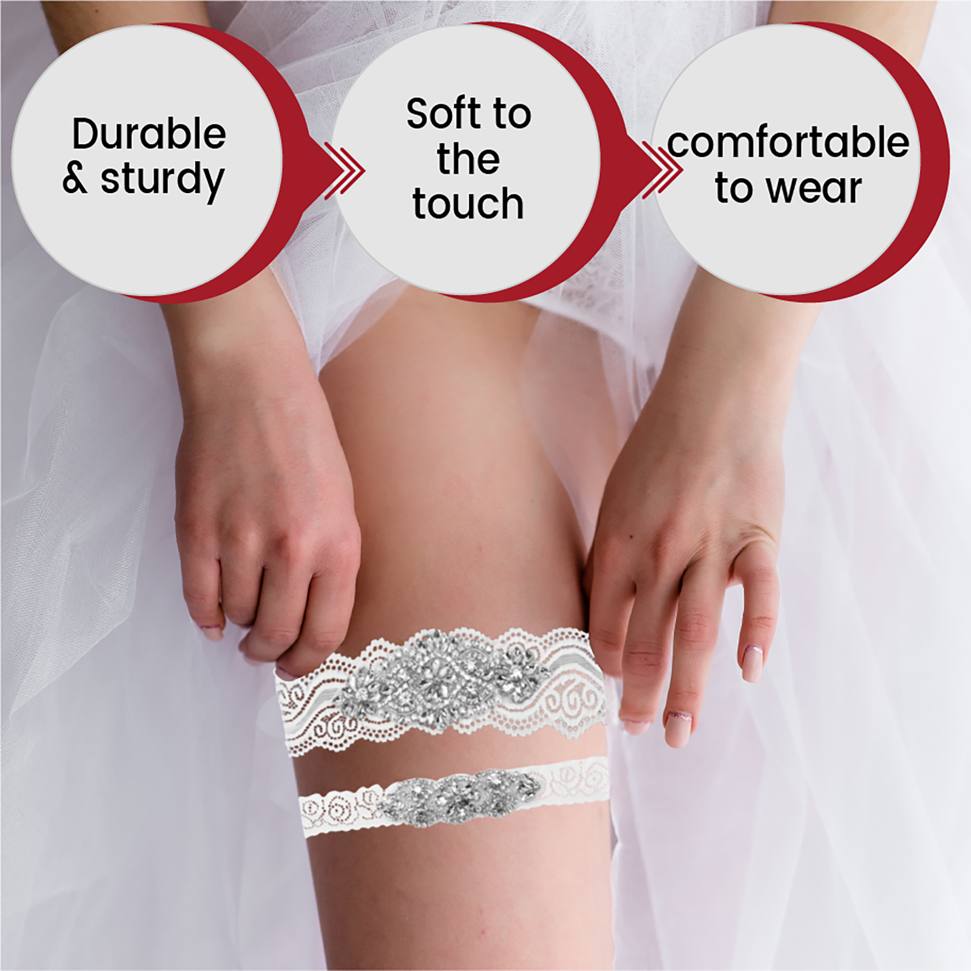 2 Pieces Wedding Garters for Bride - Rhinestone Wedding Garter Belt Set with Pearls