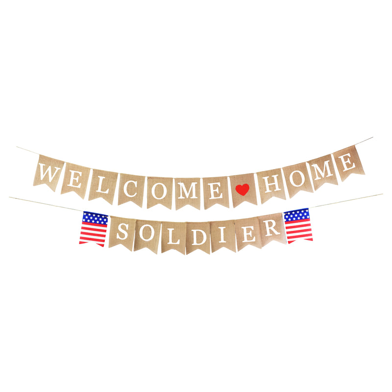 Mandala Crafts Welcome Home Soldier Banner Garland for Military Homecoming Decorations - Burlap Patriotic Military Welcome Home Banner Sign
