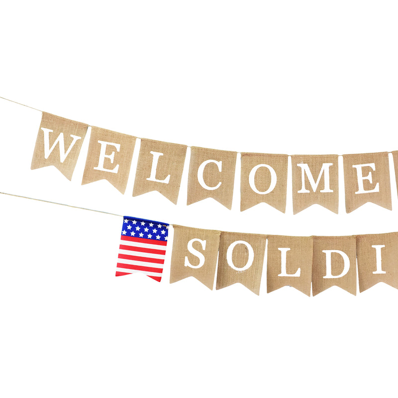 Mandala Crafts Welcome Home Soldier Banner Garland for Military Homecoming Decorations - Burlap Patriotic Military Welcome Home Banner Sign