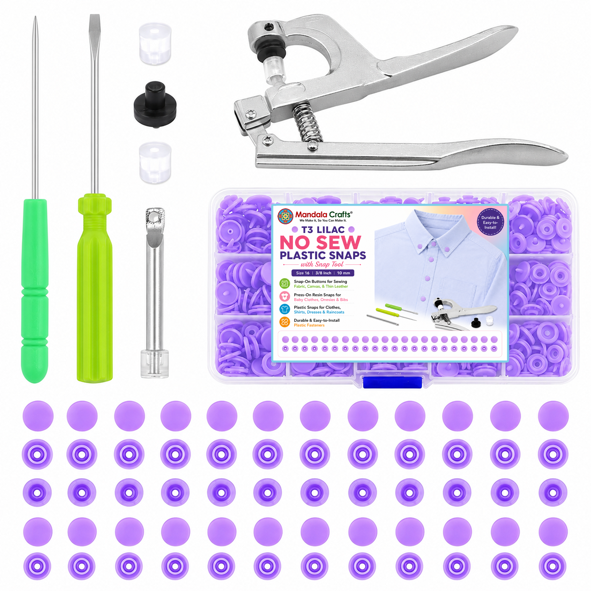 Mandala Crafts Plastic Snaps for Clothing - No-Sew Plastic Snap Buttons - Snap Button Kit - Snap Fastener Kit with Tools for Fabric Sewing Clothes